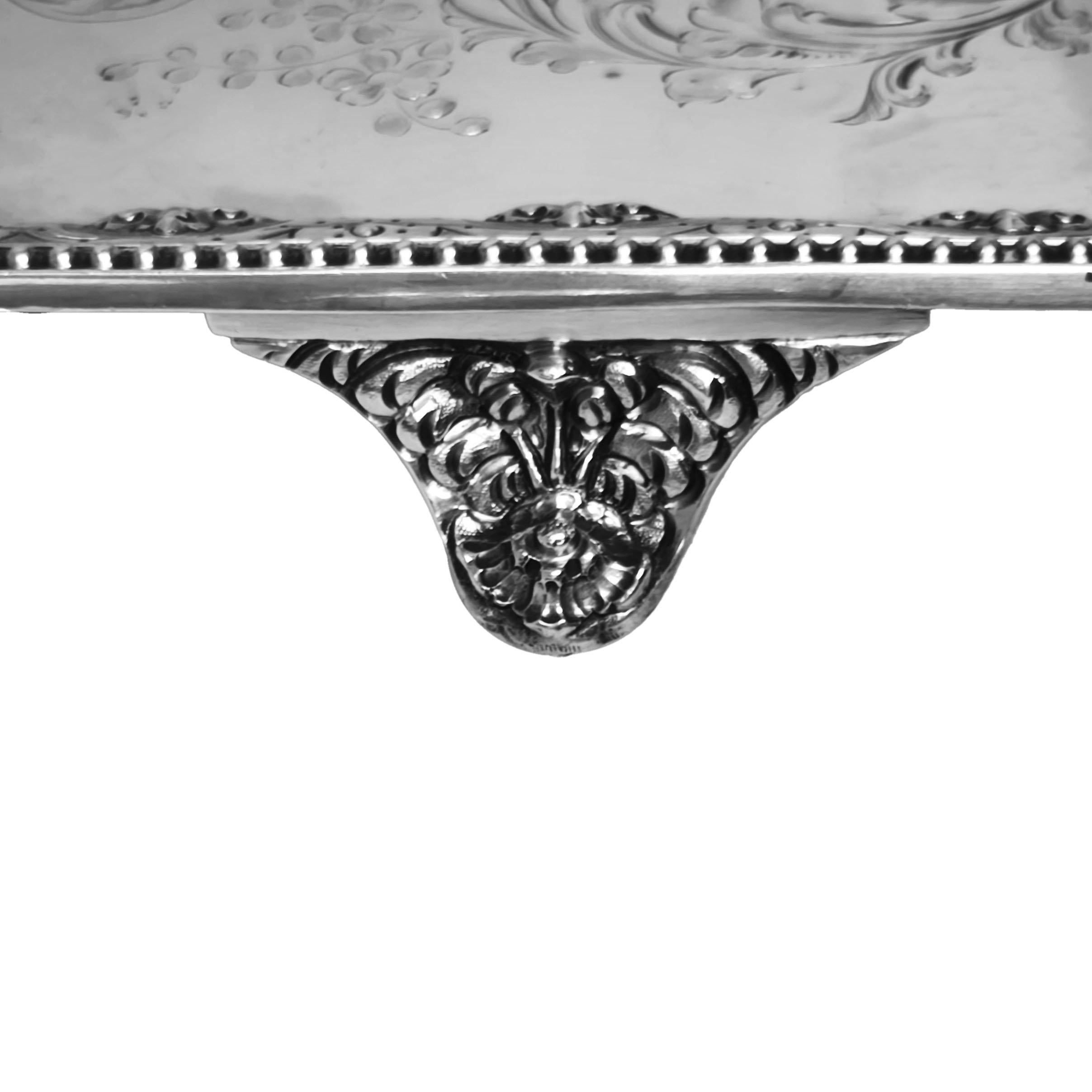 19th Century Antique Victorian Silver Tray Sheffield, England 1883 For Sale