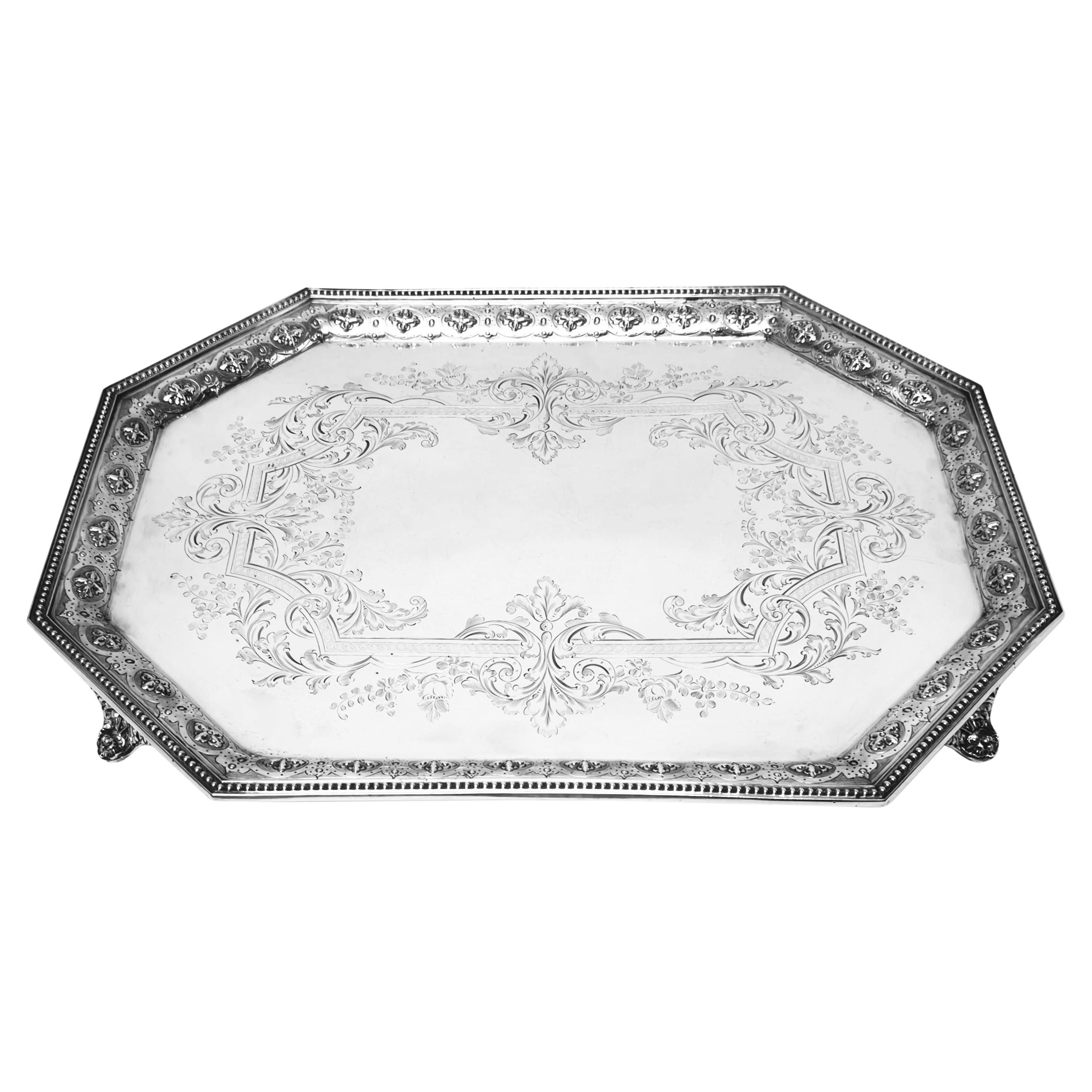 Antique Victorian Silver Tray Sheffield, England 1883 For Sale