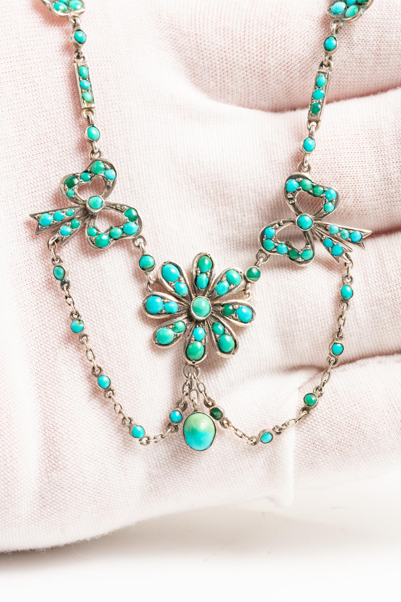 Collana antica vittoriana in argento e turchese in vendita 4