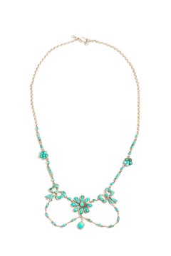 Antique Victorian Silver Turquoise Necklace
