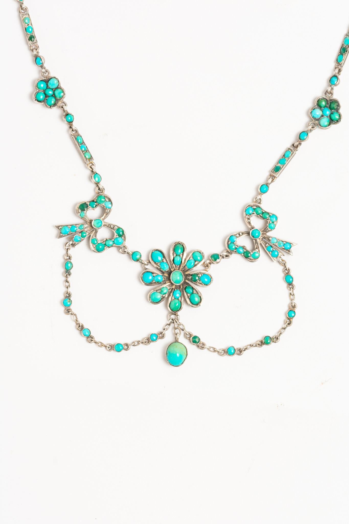 Collana antica vittoriana in argento e turchese In condizioni buone in vendita a Portland, England