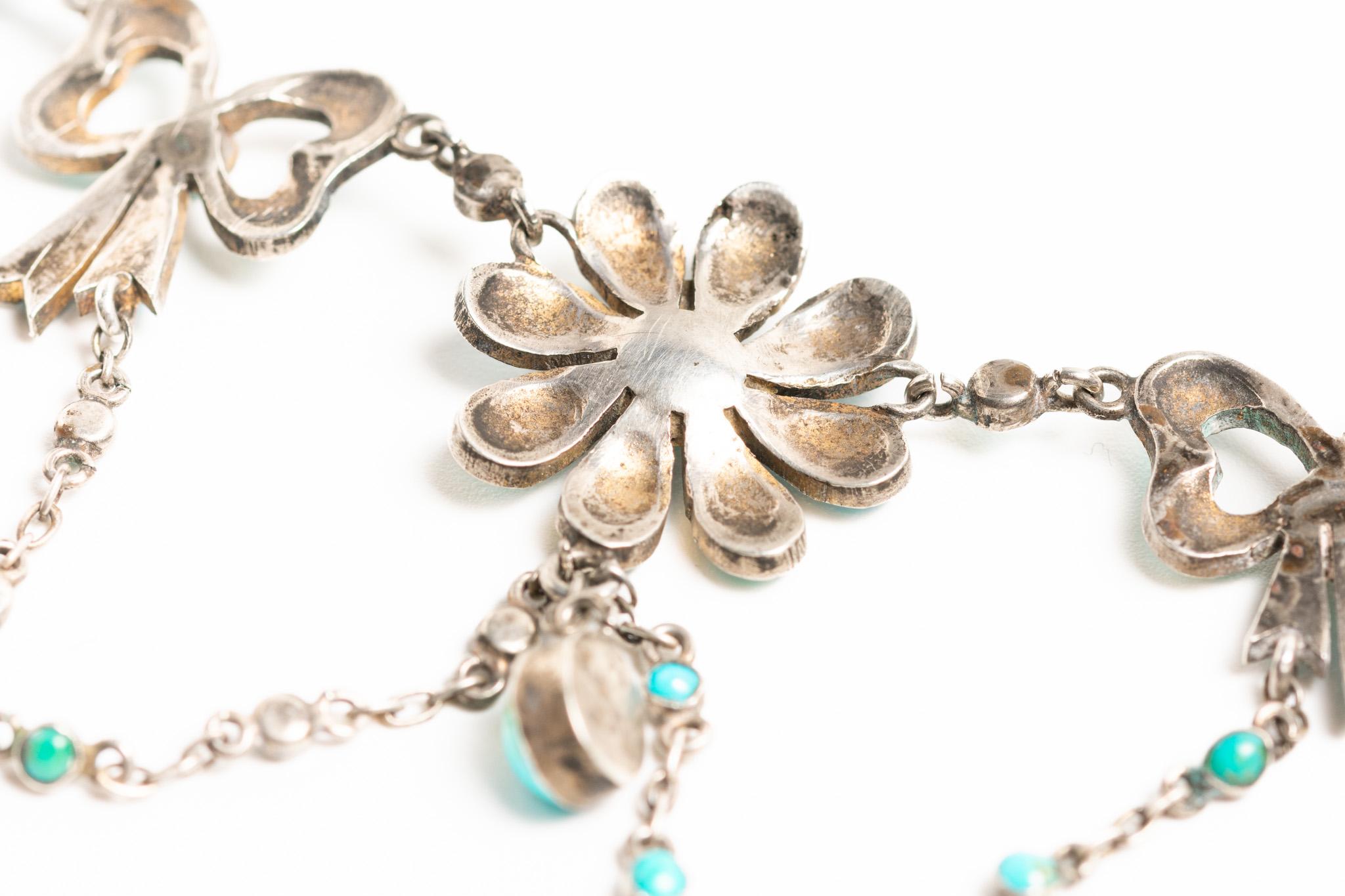 Collana antica vittoriana in argento e turchese in vendita 3