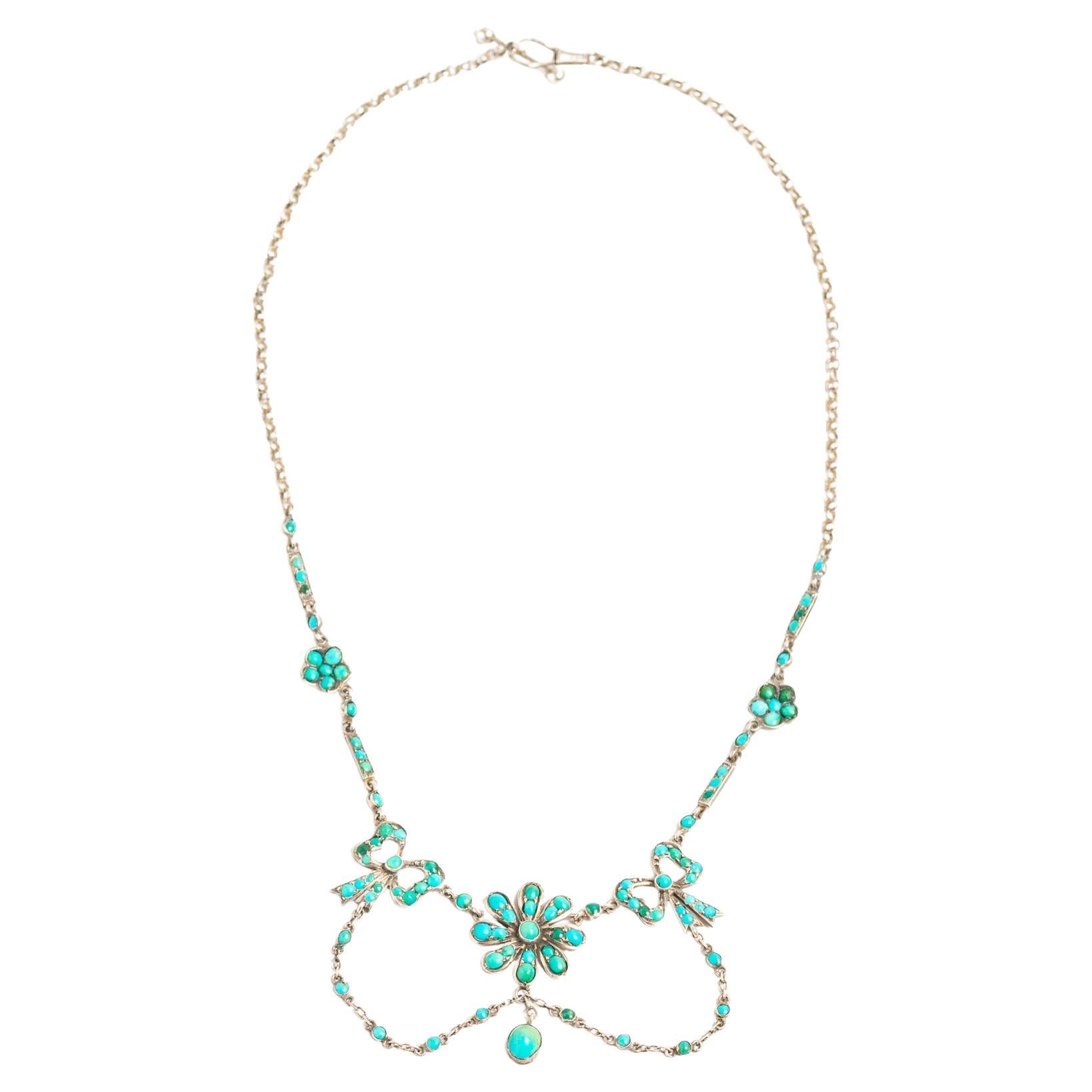 Antique Victorian Silver Turquoise Necklace