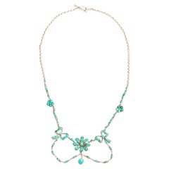 Antique Victorian Silver Turquoise Necklace