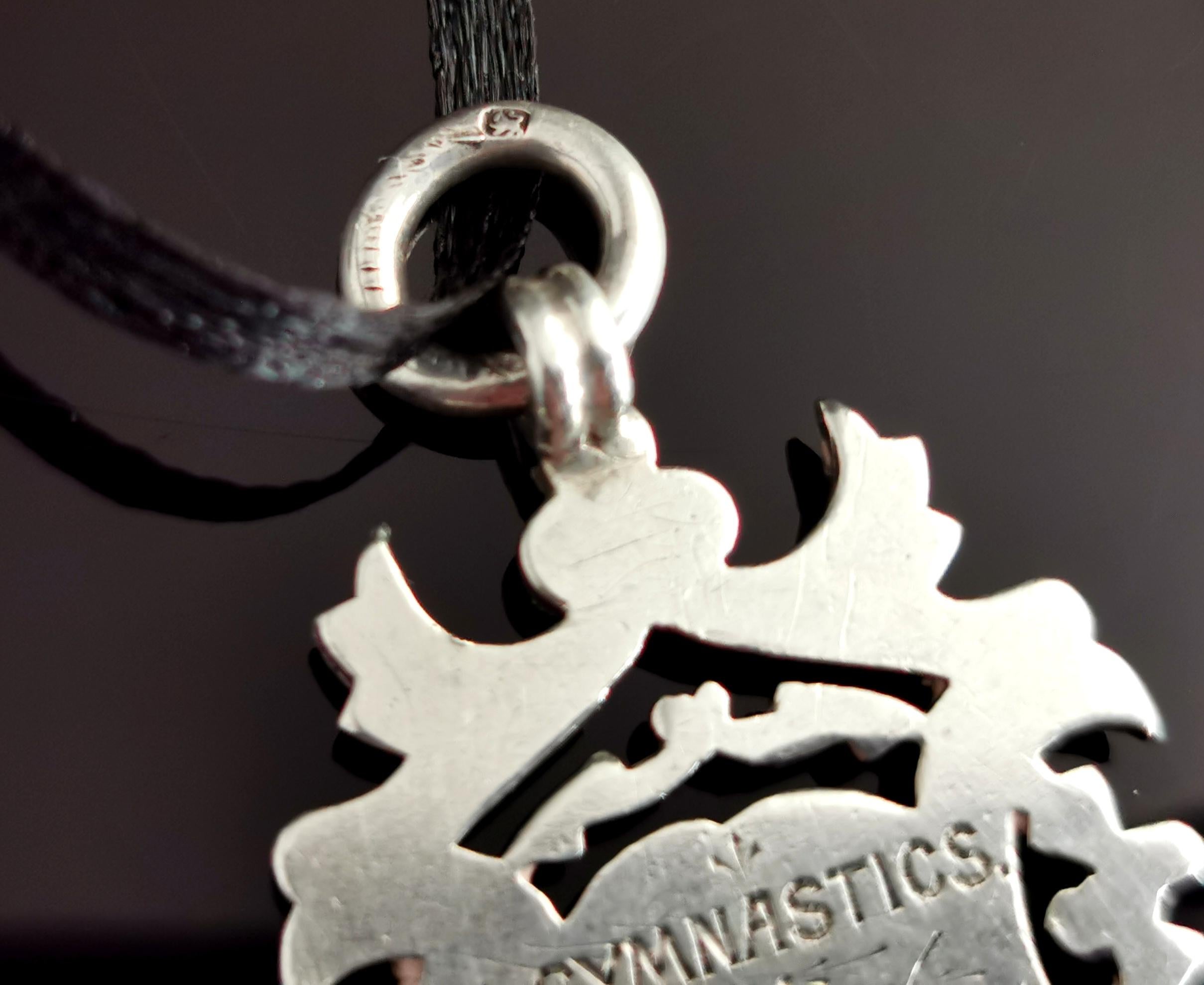 Antique Victorian Silver Watch Fob Pendant, Gymnastics  1