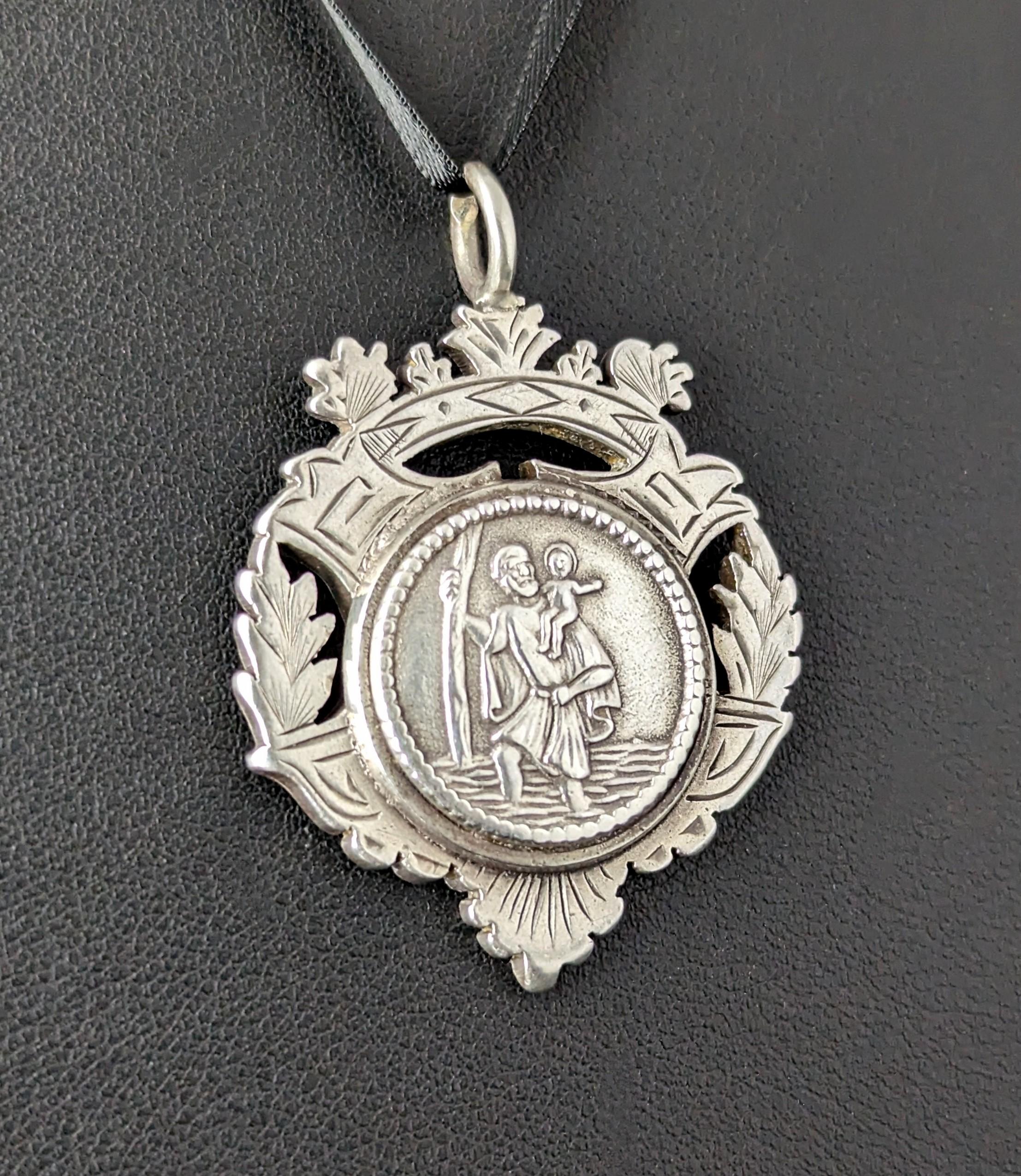 Antique Victorian silver watch fob pendant, St Christopher  In Good Condition In NEWARK, GB