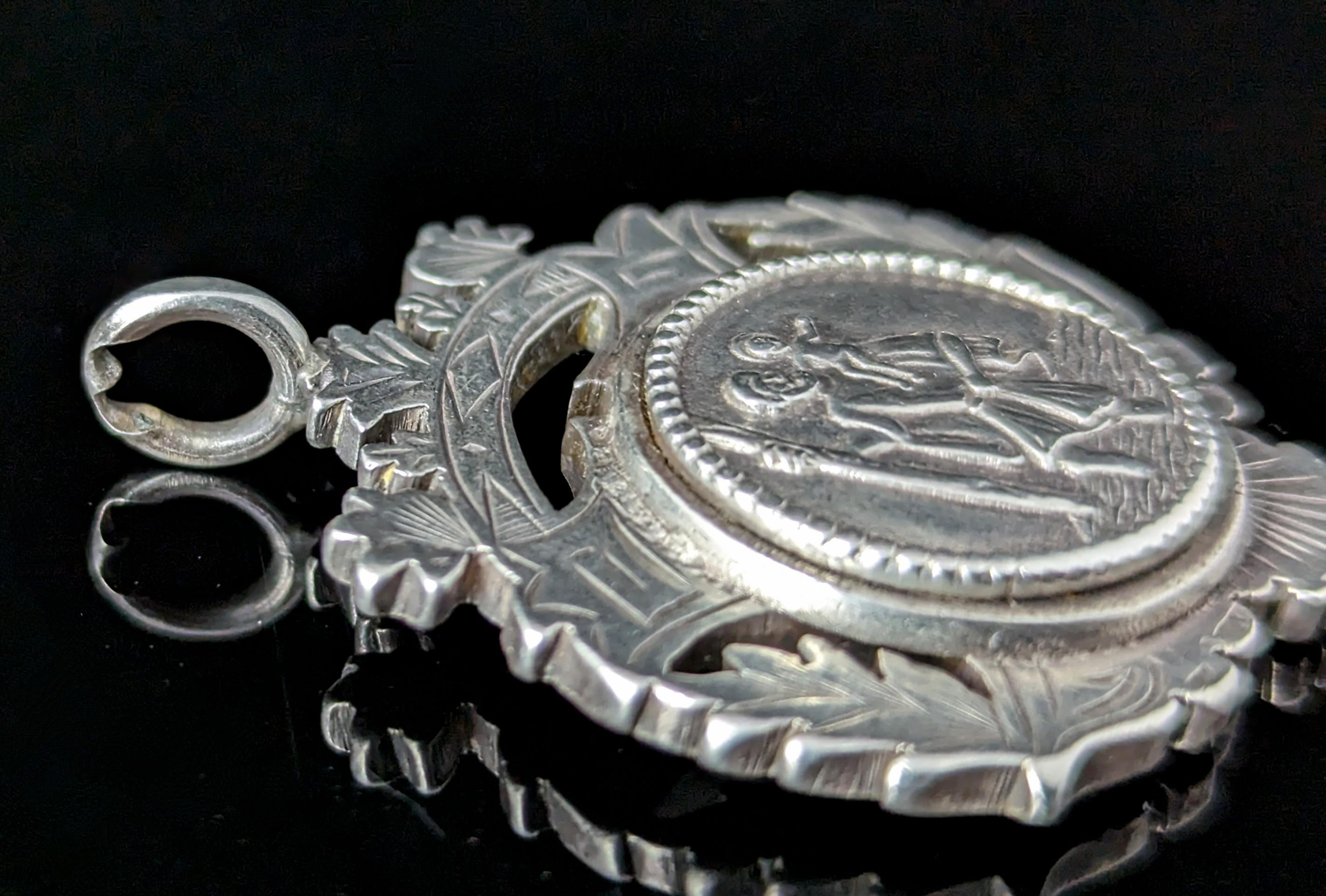 Antique Victorian silver watch fob pendant, St Christopher  2