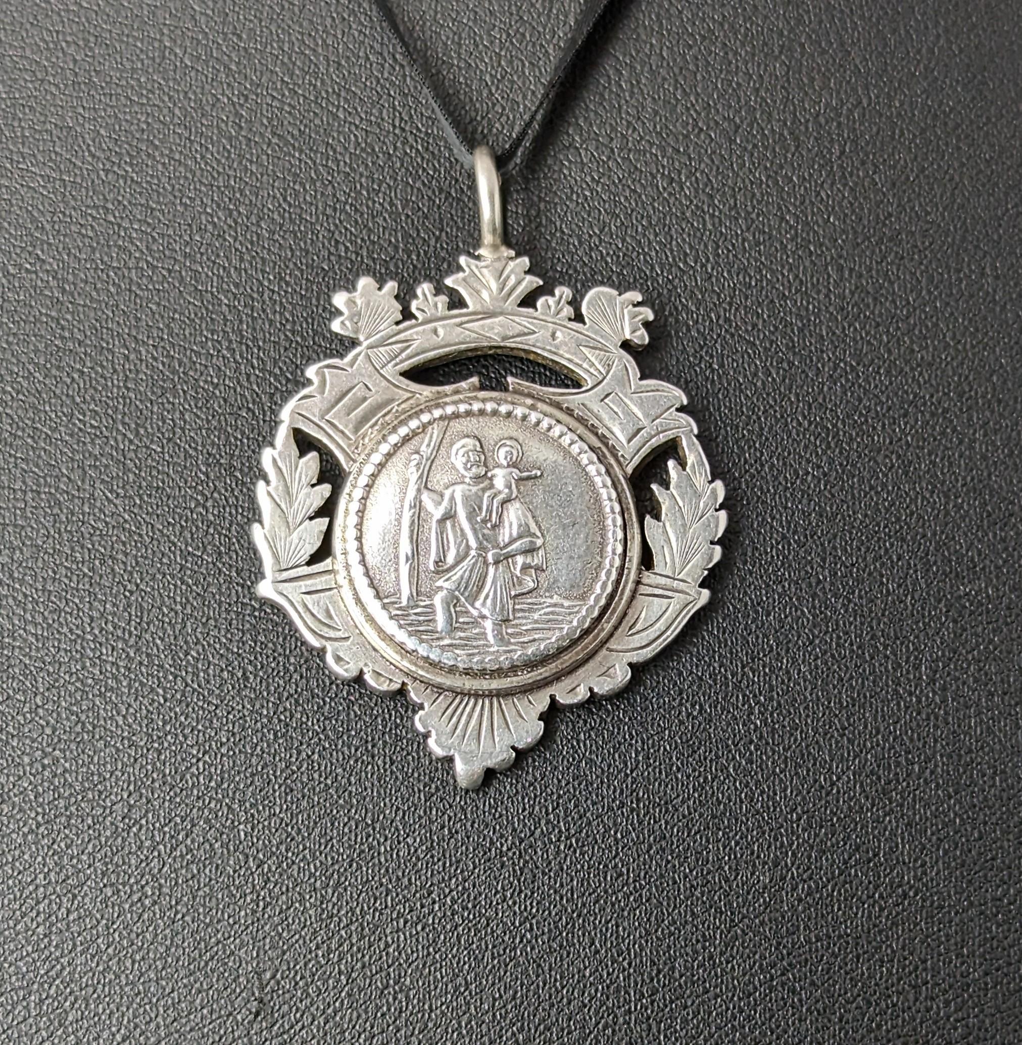 Antique Victorian silver watch fob pendant, St Christopher  4