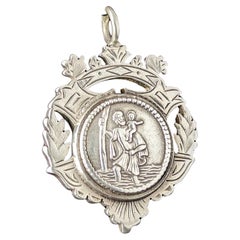 Antique Victorian silver watch fob pendant, St Christopher 