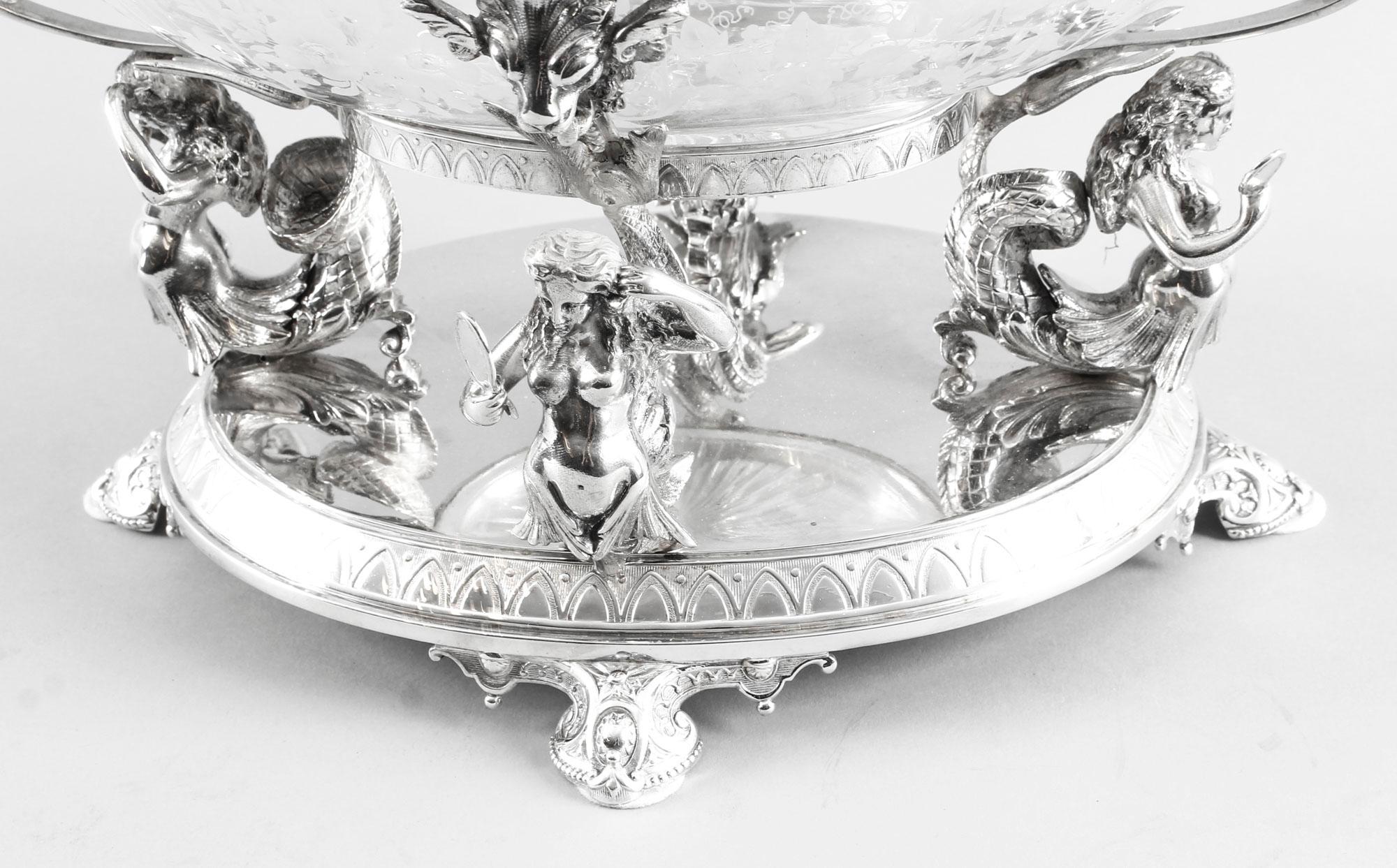 Victorian Silver Plate Centrepiece Glass Henry Wilkinson & Co. 19th Century In Good Condition In London, GB