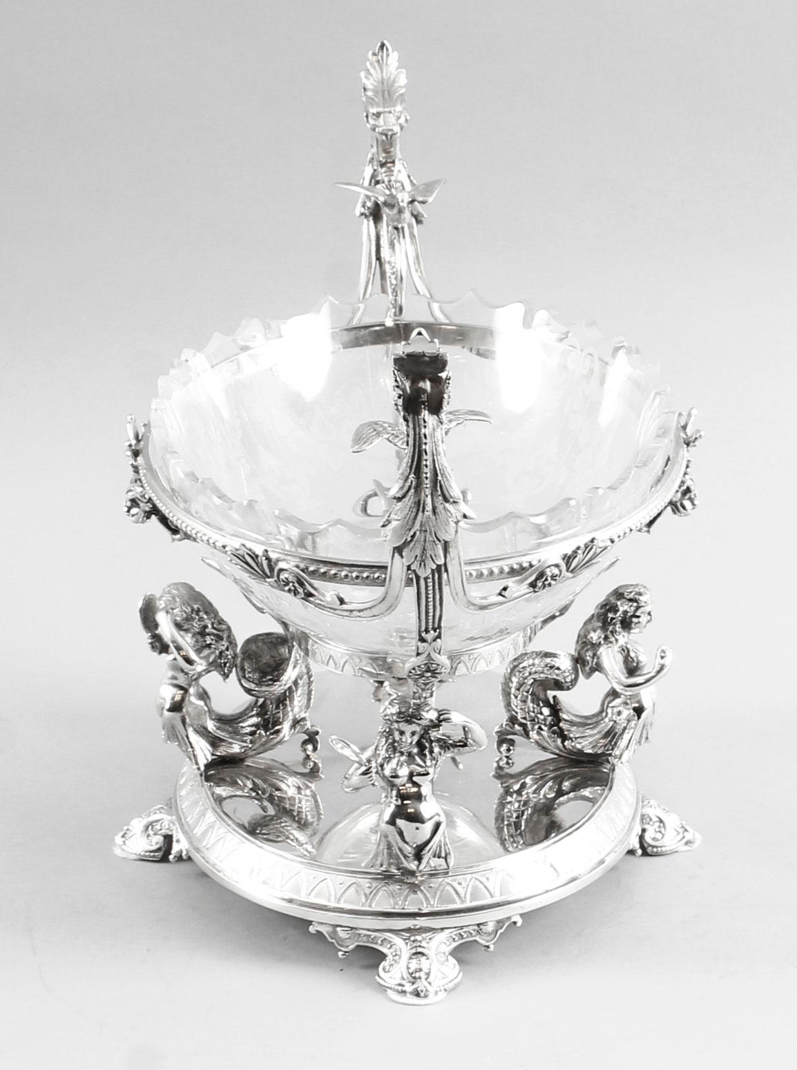 Late 19th Century Victorian Silver Plate Centrepiece Glass Henry Wilkinson & Co. 19th Century