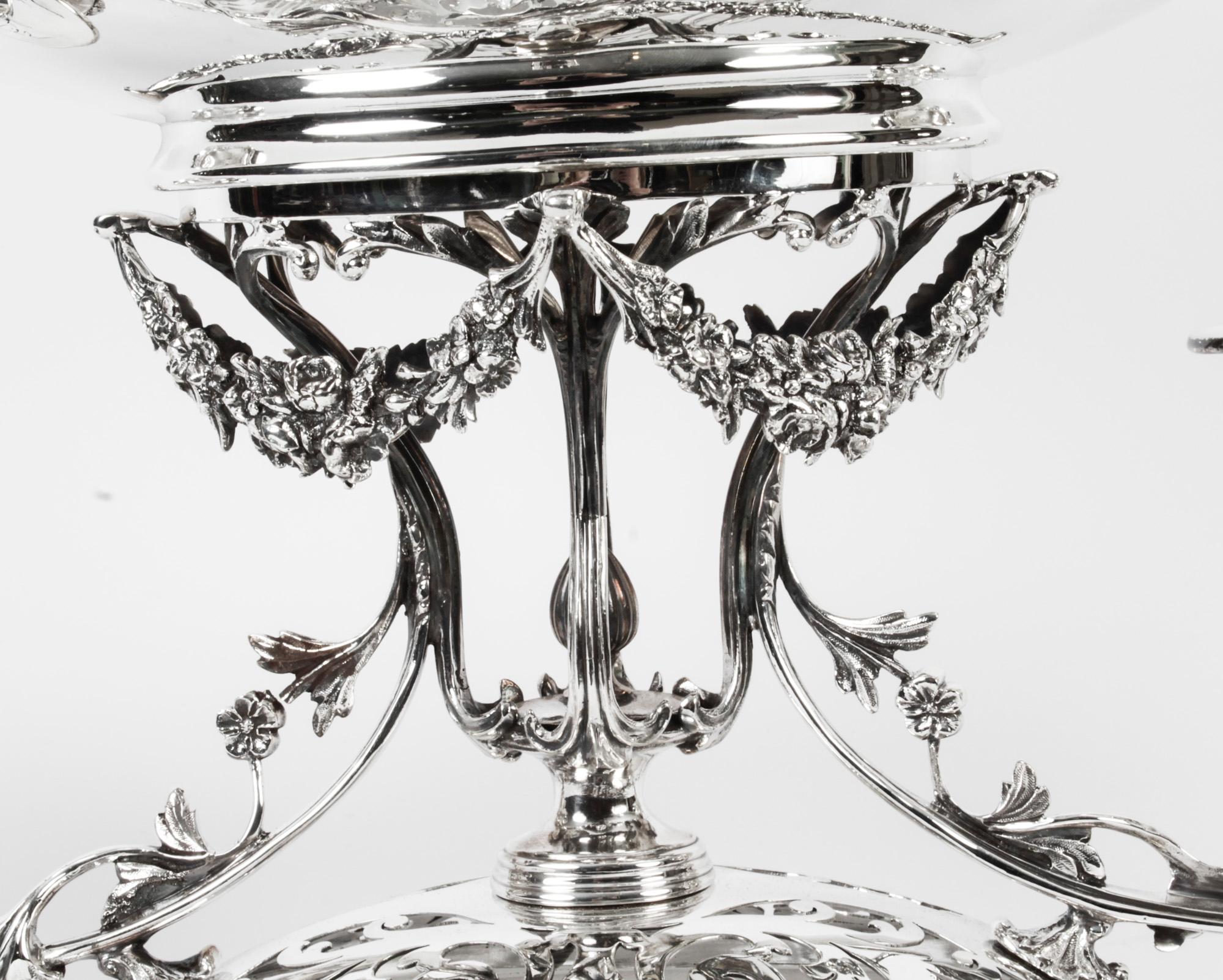 Silver Plate Antique Victorian Silverplate Centrepiece Mappin & Webb 1880 19th Century For Sale