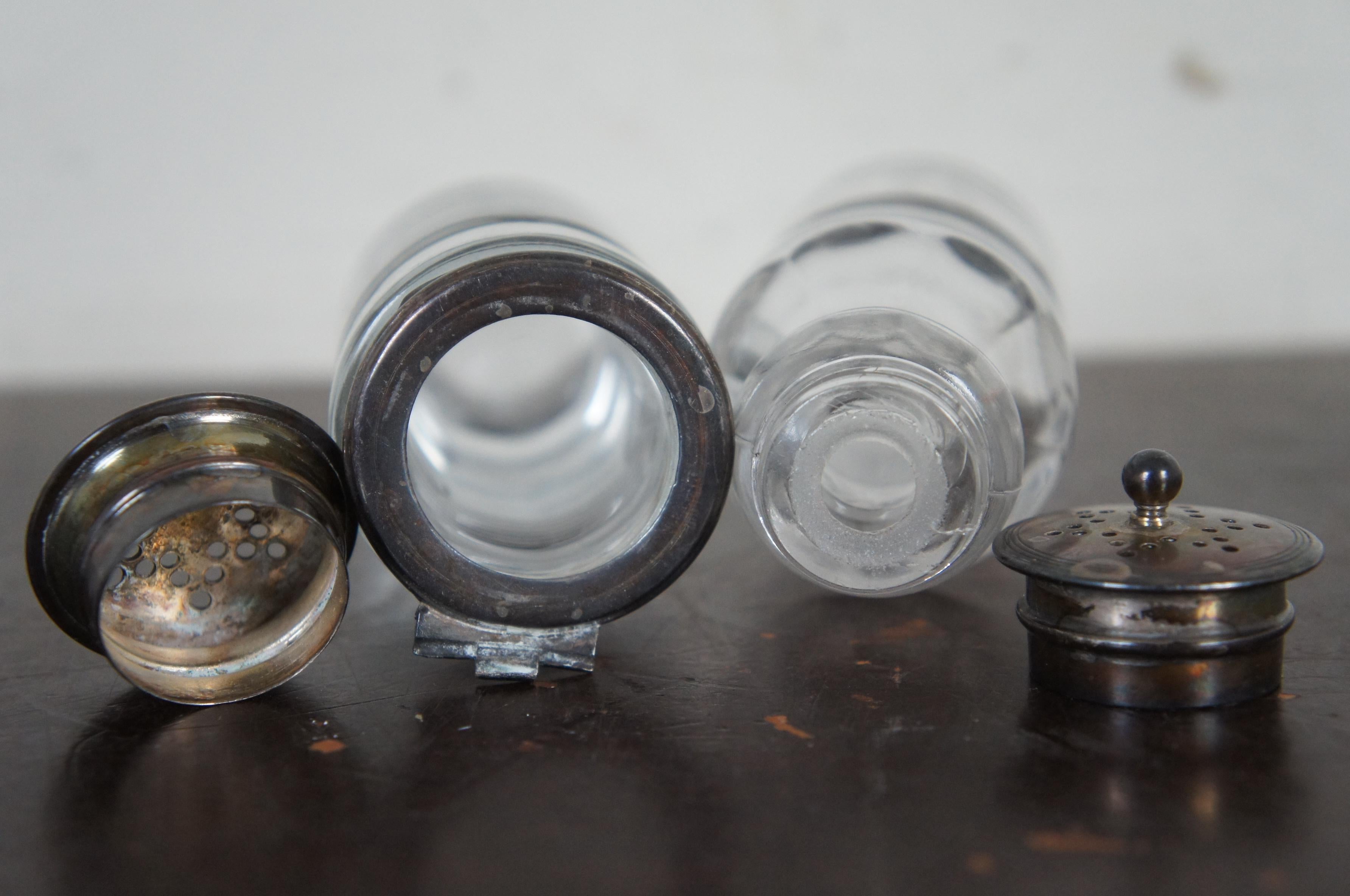 Antique Victorian Silver Plated Glass Cruet Condiment Set Monogrammed Caddy 5