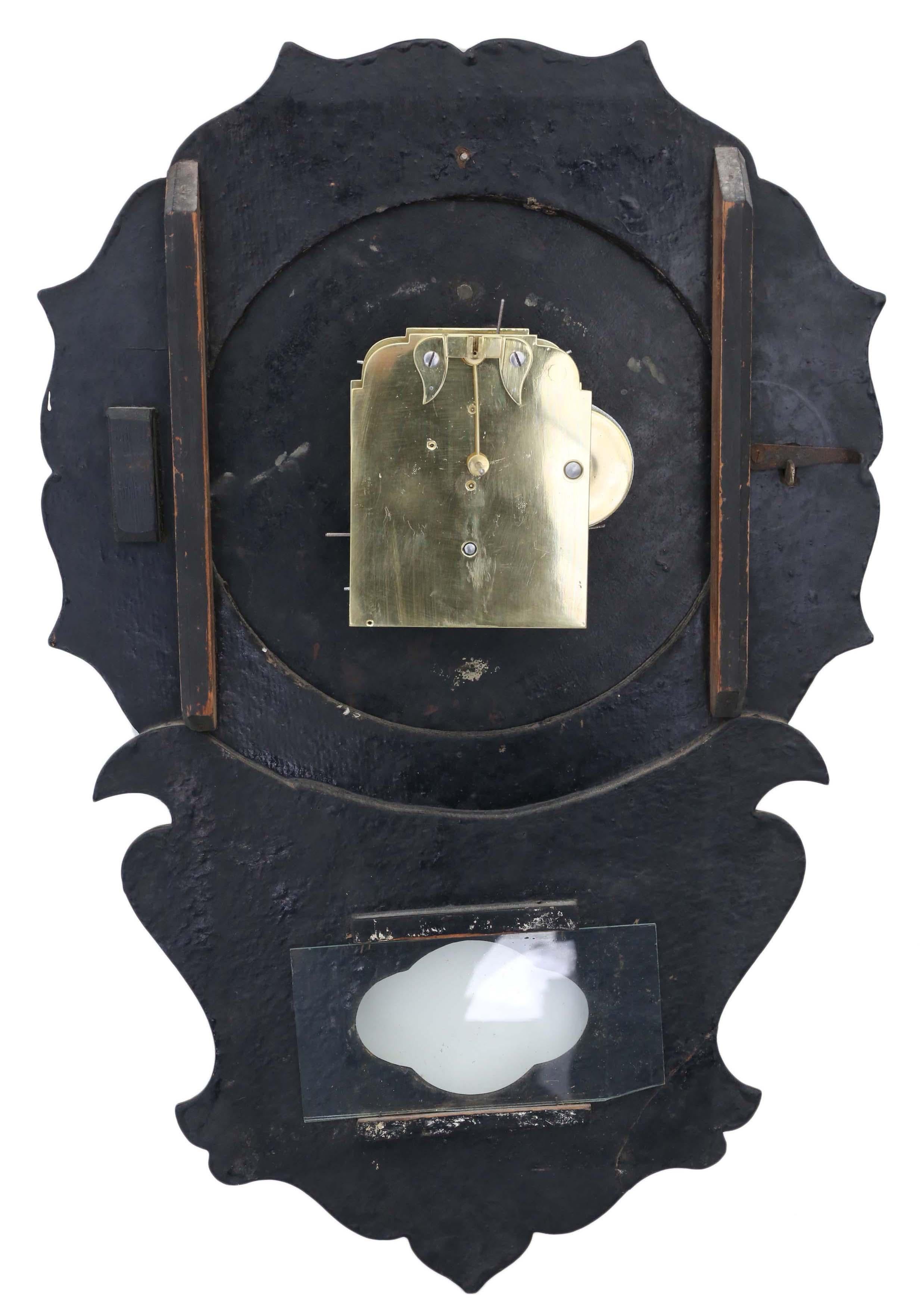 Wood Antique Victorian Single Fusee Wall Clock with Mother of Pearl Inlay For Sale