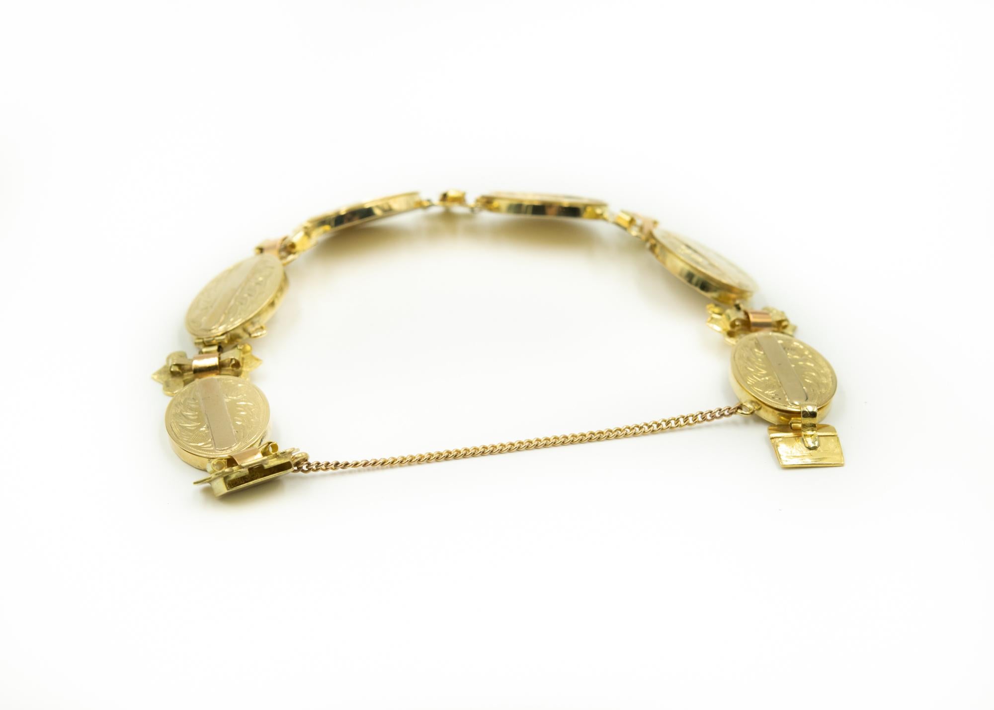 Antique Victorian Six Locket Bracelet in Yellow and Rose 14k Gold In Good Condition In Miami Beach, FL