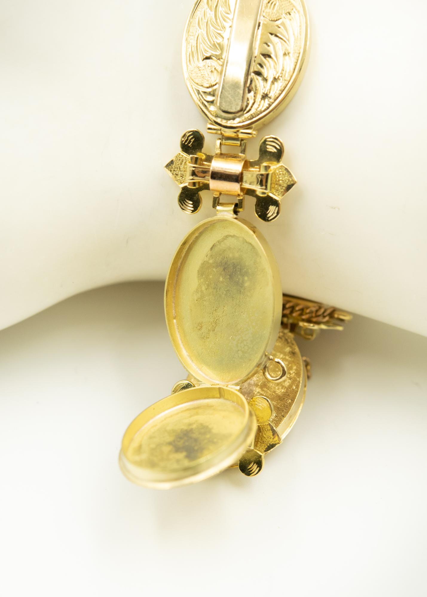 Antique Victorian Six Locket Bracelet in Yellow and Rose 14k Gold 2