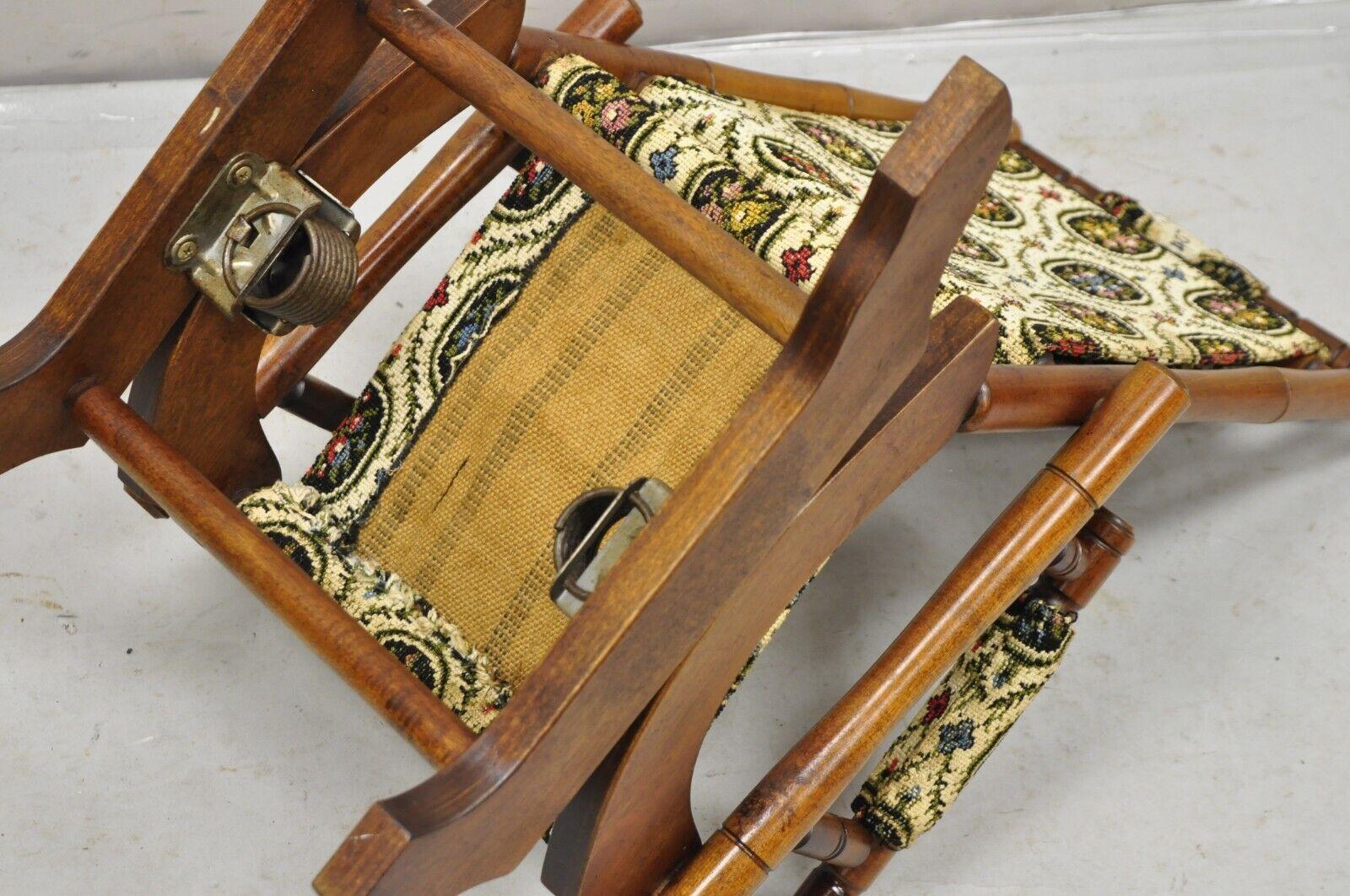 Tapestry Antique Victorian Small Child's Maple Wood Platform Rocker Rocking Chair For Sale