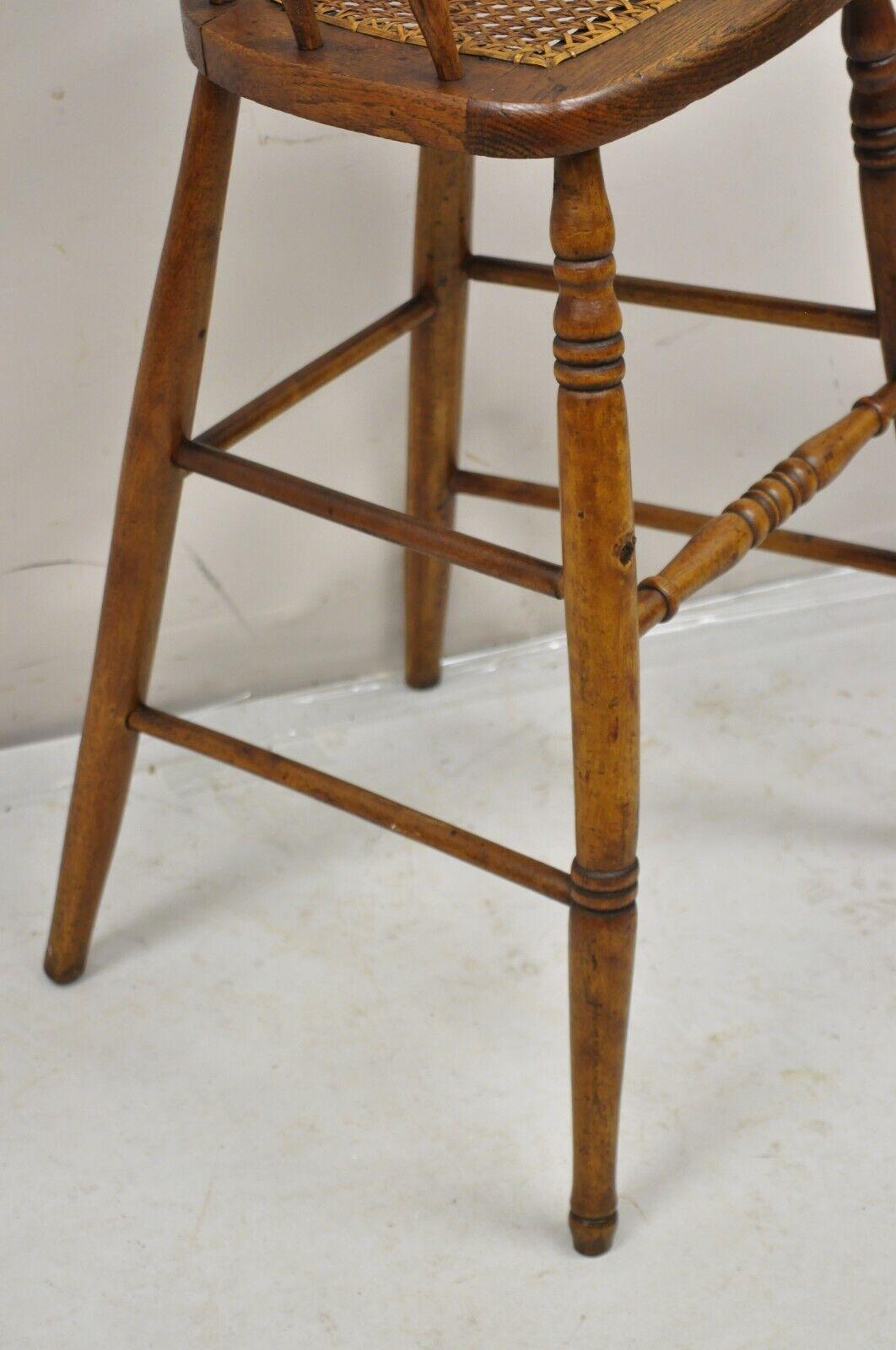 Antique Victorian Small Child's Oak Wood Spindle Cane Seat High Chair For Sale 6