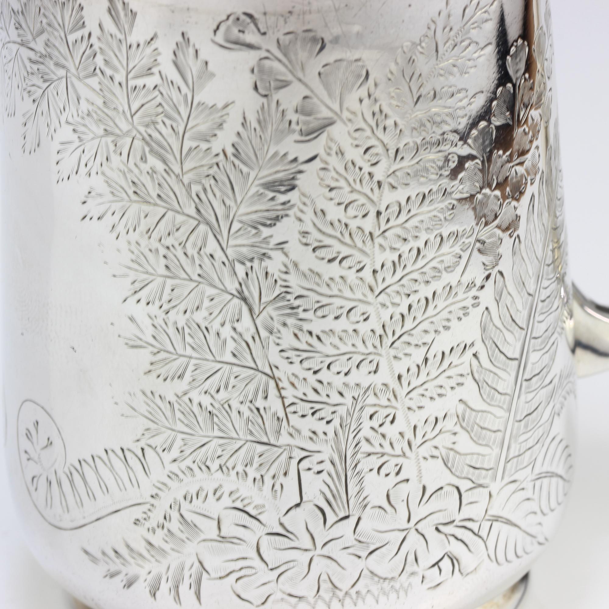 Antique Victorian Small Sterling Silver Mug with Floral & Leaf Engravings, 1884 For Sale 2