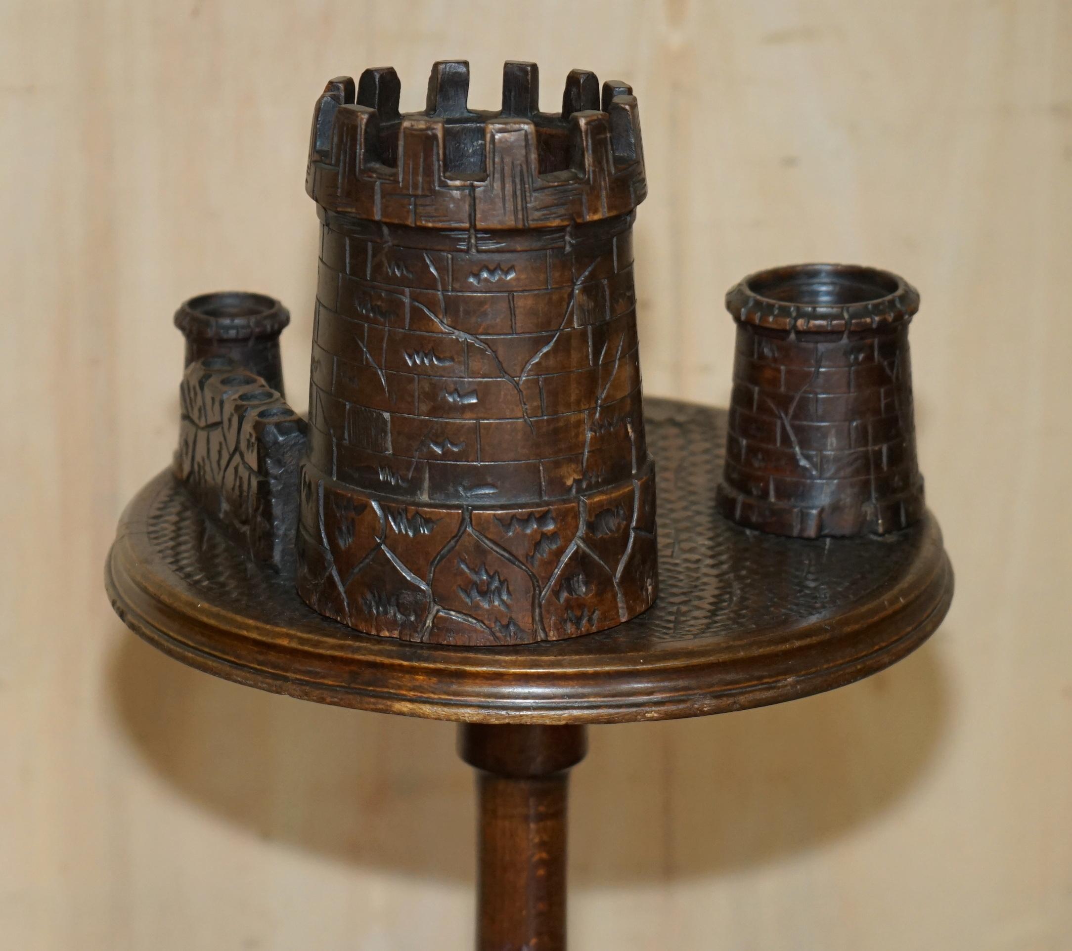 ANTIQUE ViCTORIAN SMOKERS SIDE TABLE DEPICTING CASTLES FOR PIPES TOBACCO CIGARS For Sale 8