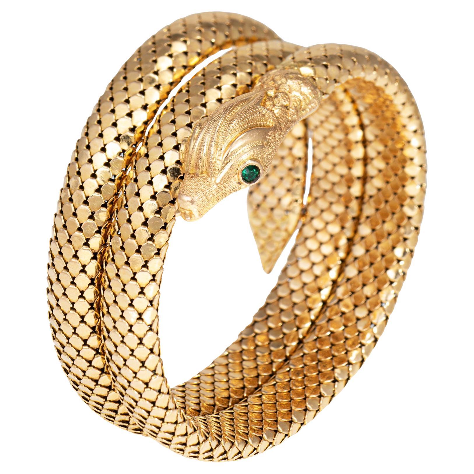 Antique Victorian Snake Bracelet Coiled 18k Yellow Gold French Import Jewelry