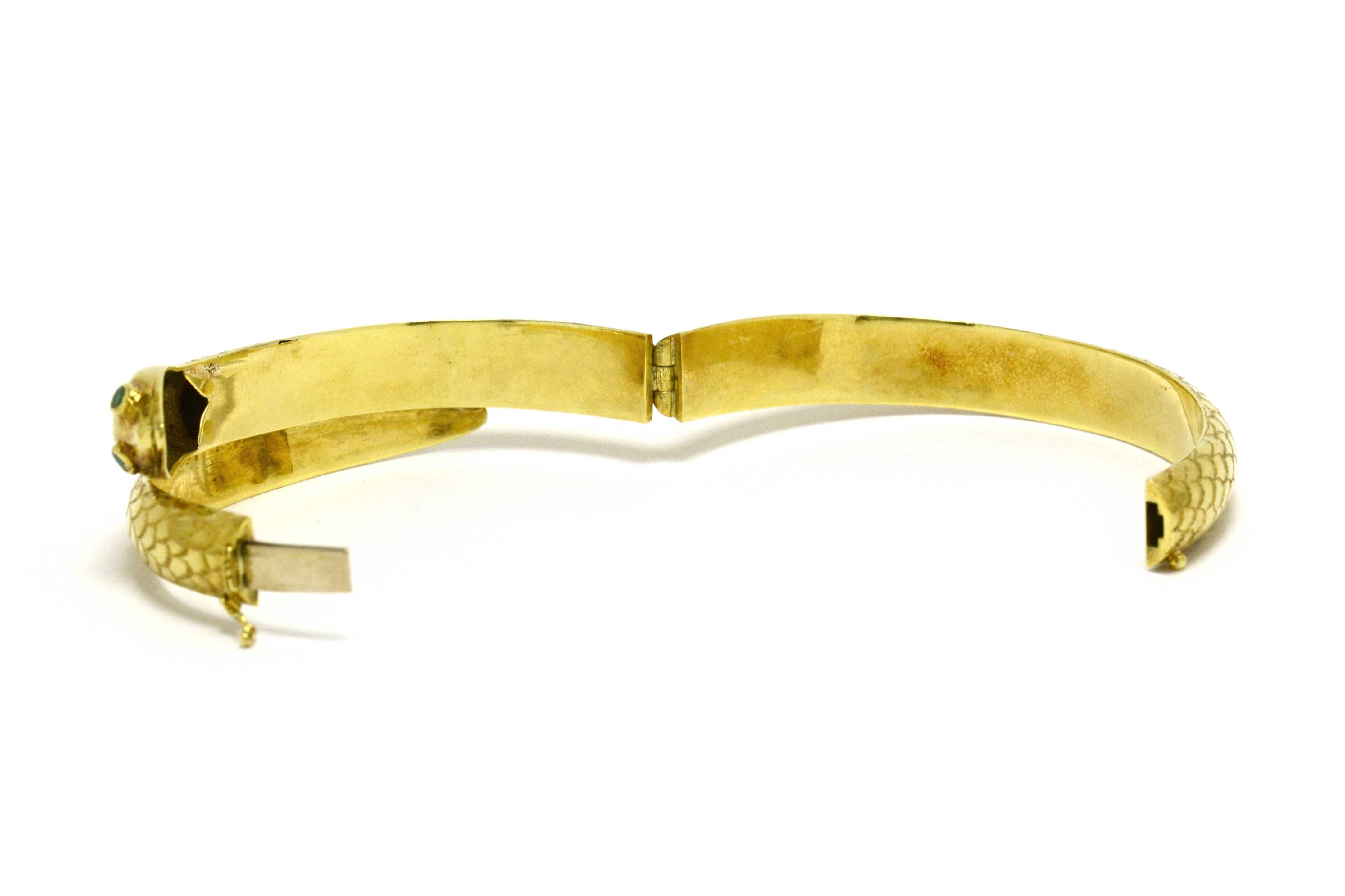 Women's Victorian Snake Bracelet Coiled Cuff Bangle Serpent Emerald Eye 18 Karat Gold
