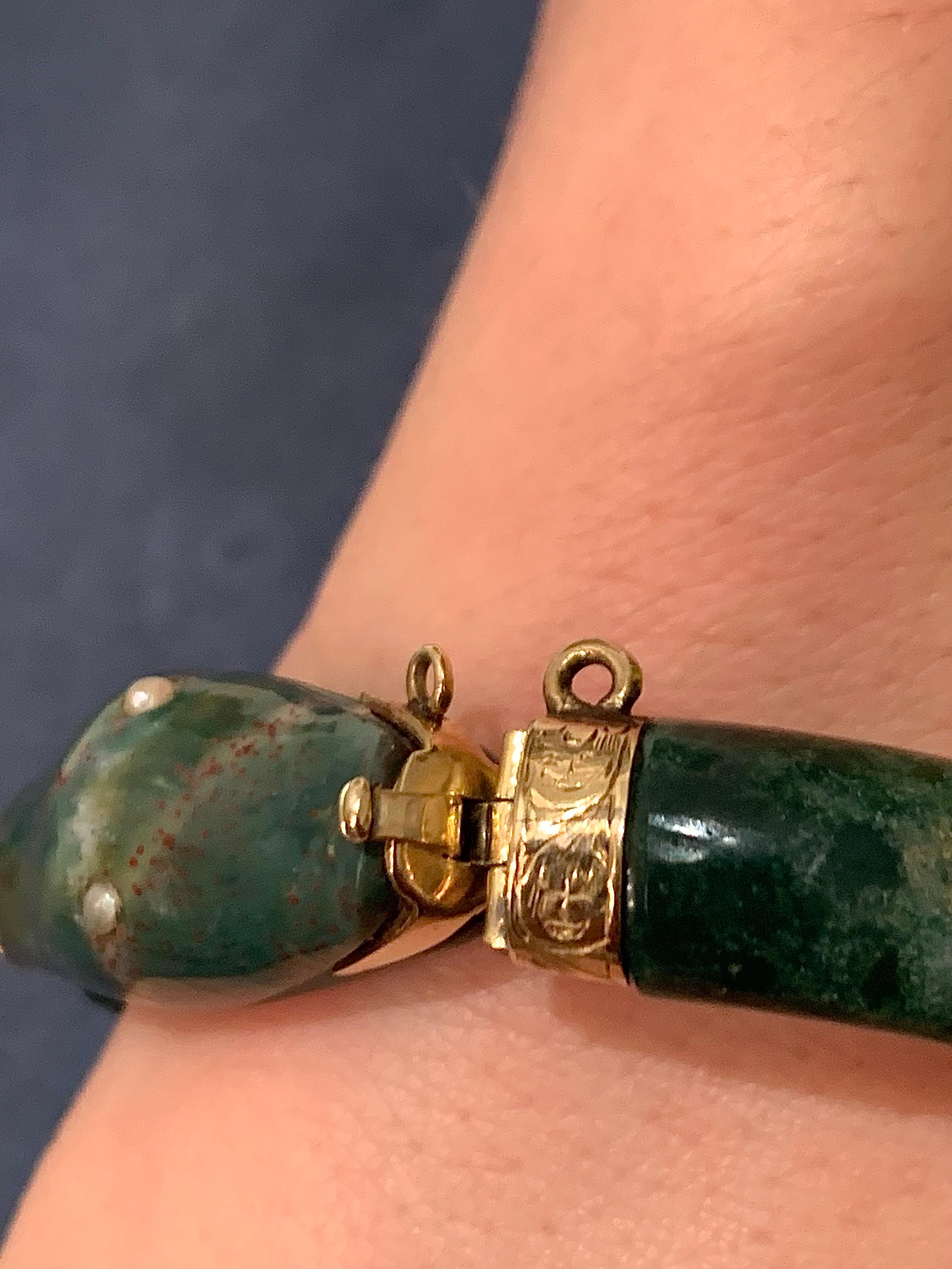 Antique Victorian Snake Bracelet jasper Yellow Gold Pearl Good Luck Eternity For Sale 1