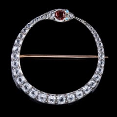 Antique Victorian Snake Brooch Silver Gold Fire Opal Paste, circa 1850