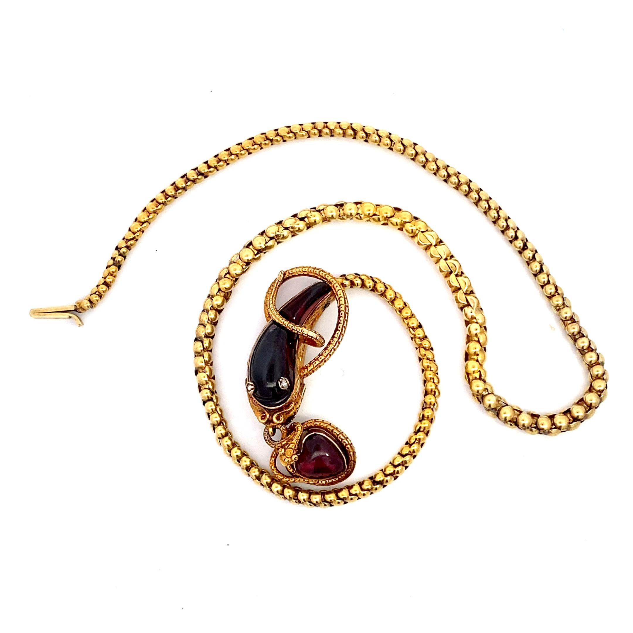 Antique Victorian Snake Necklace 15k, Garnet Head with Original Box In Good Condition For Sale In Brooklyn, NY