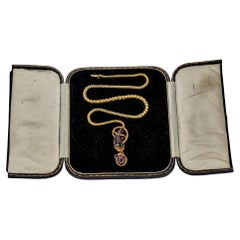 Antique Victorian Snake Necklace 15k, Garnet Head with Original Box