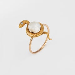 Antique Victorian Snake Ring Diamond Pearl Conversion Band 14k Yellow Gold