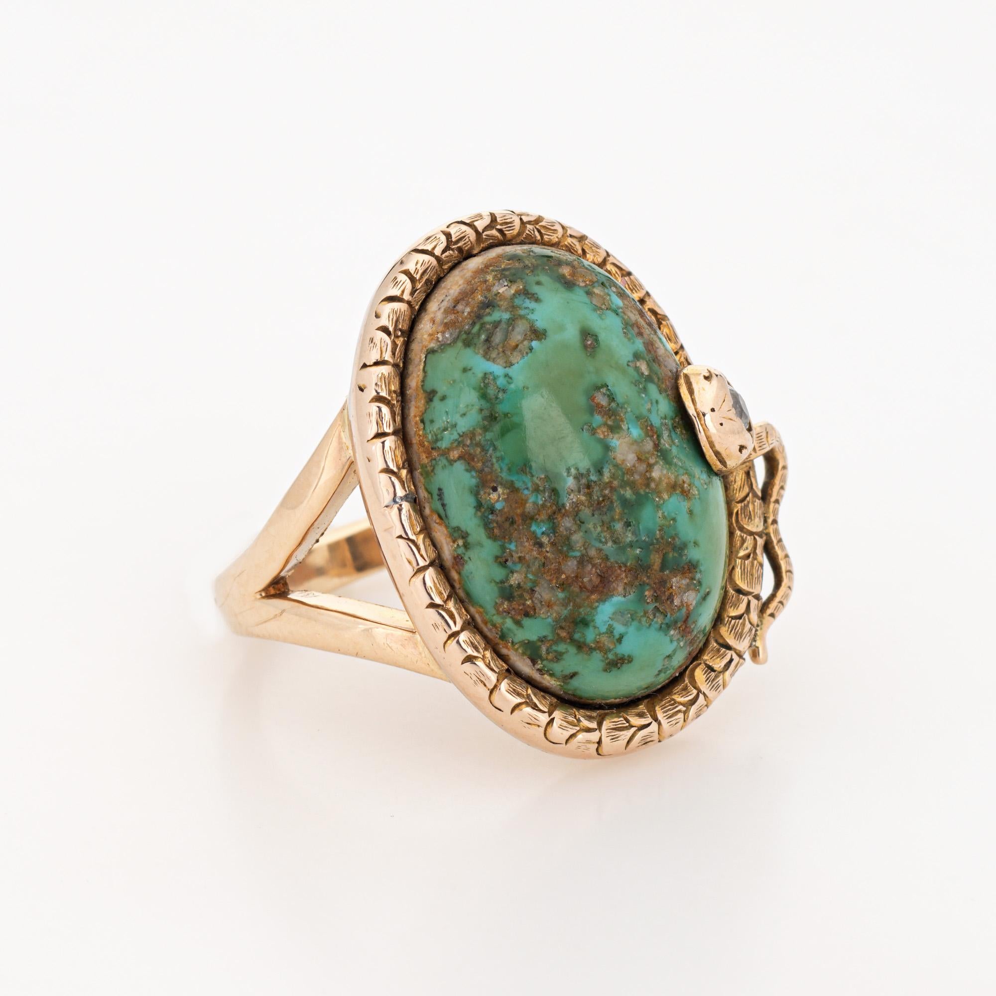 Cabochon Antique Victorian Snake Ring Turquoise Diamond 7 Large Cocktail Serpent Jewelry For Sale