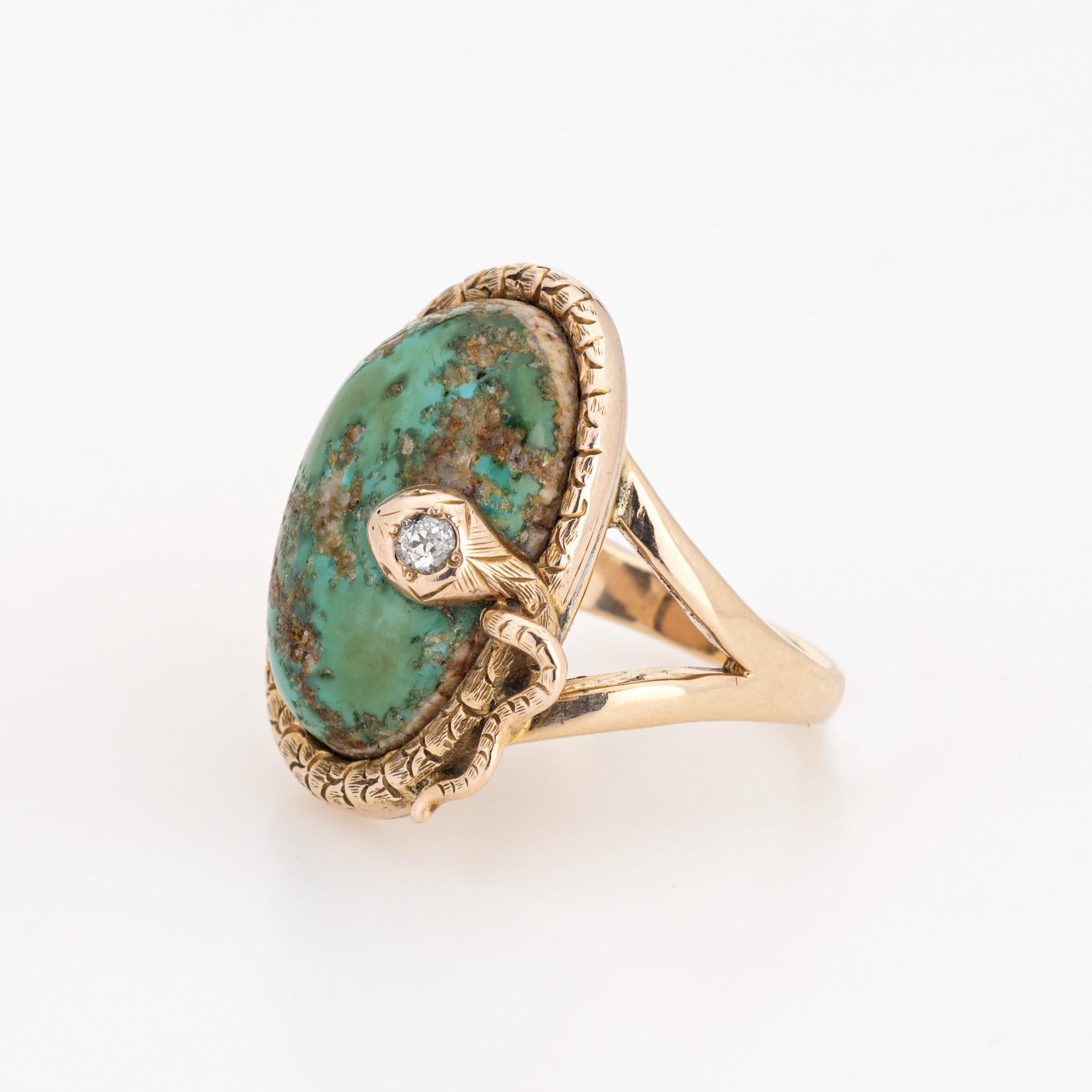 Antique Victorian Snake Ring Turquoise Diamond 7 Large Cocktail Serpent Jewelry In Good Condition In Torrance, CA
