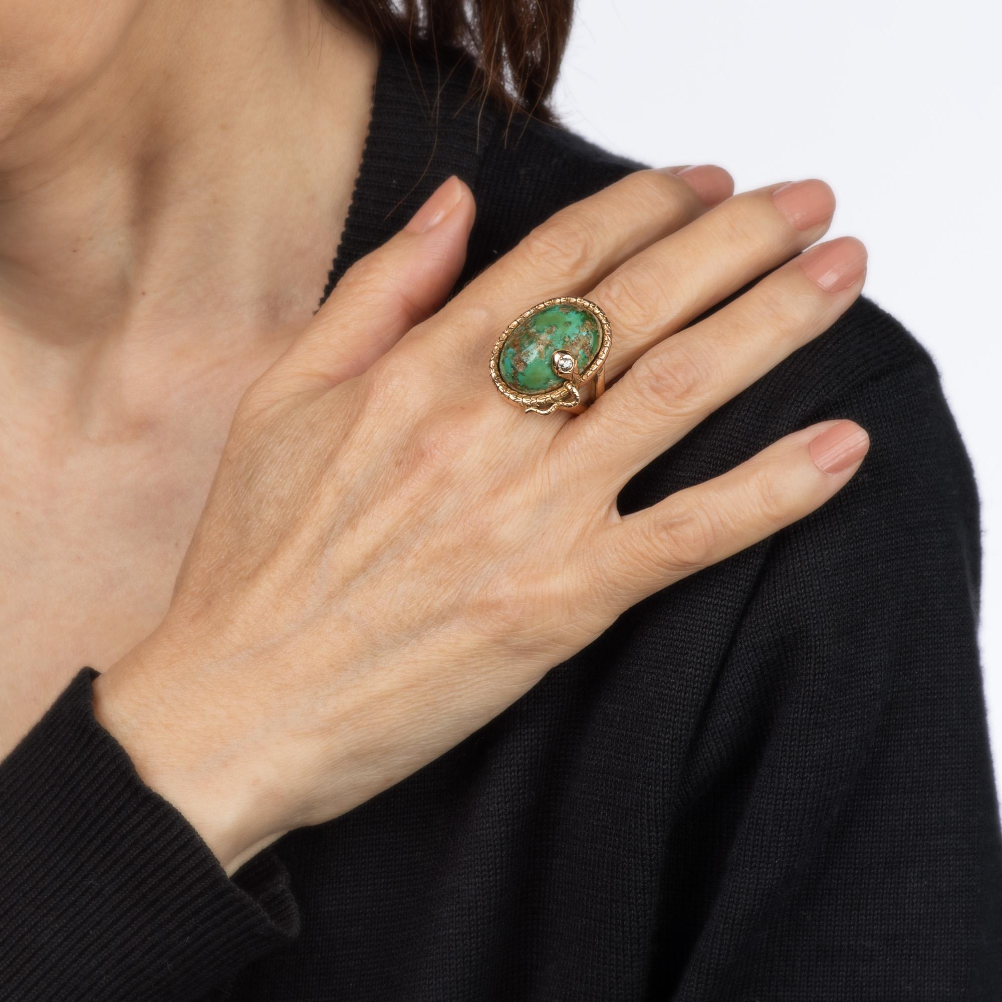 Antique Victorian Snake Ring Turquoise Diamond 7 Large Cocktail Serpent Jewelry 1