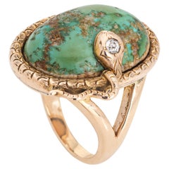 Antique Victorian Snake Ring Turquoise Diamond 7 Large Cocktail Serpent Jewelry