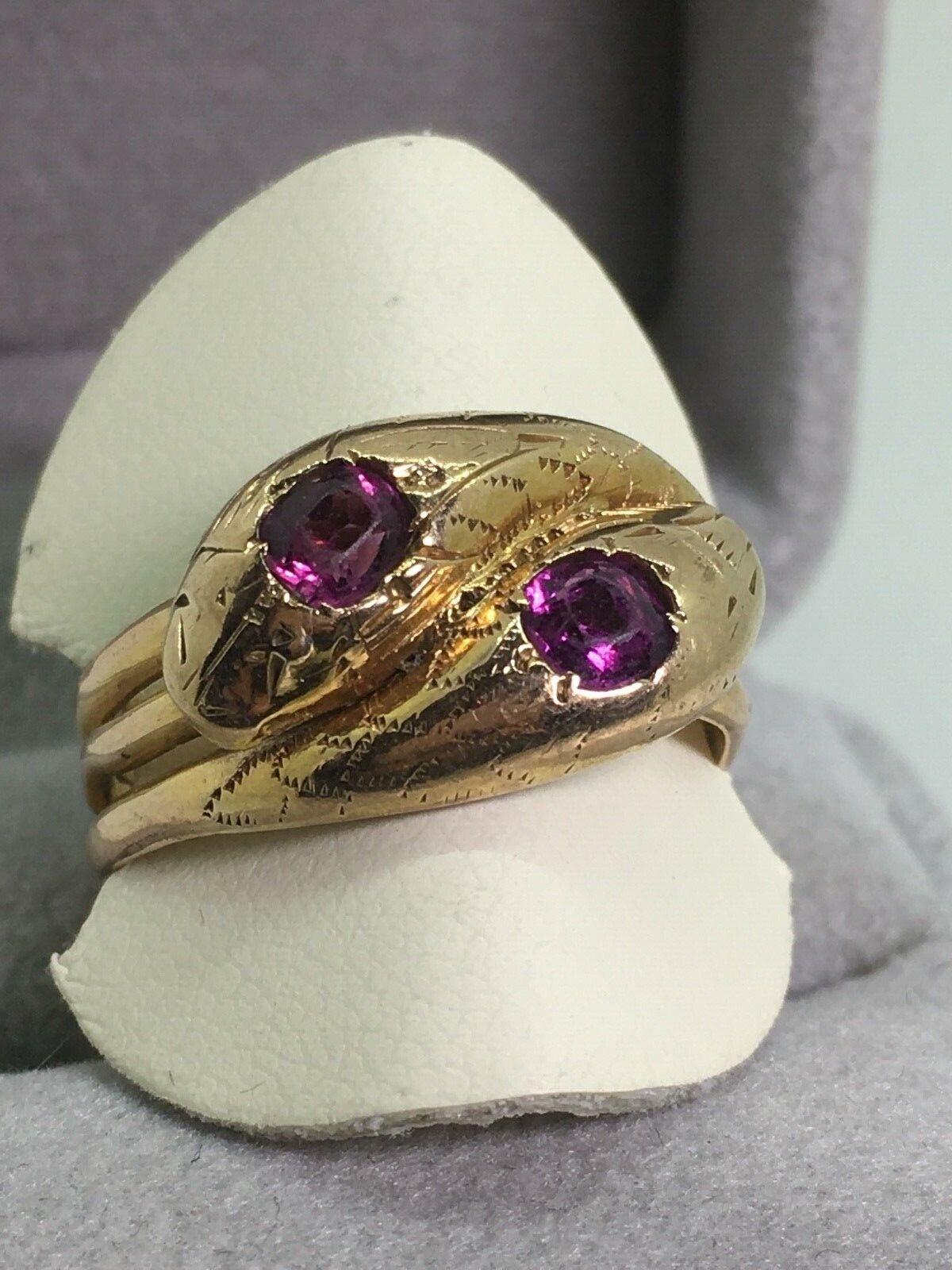 Oval Cut Antique (Victorian) Snake Shaped Spinel Ring in 9K Rose Gold. Chester, c1885. For Sale