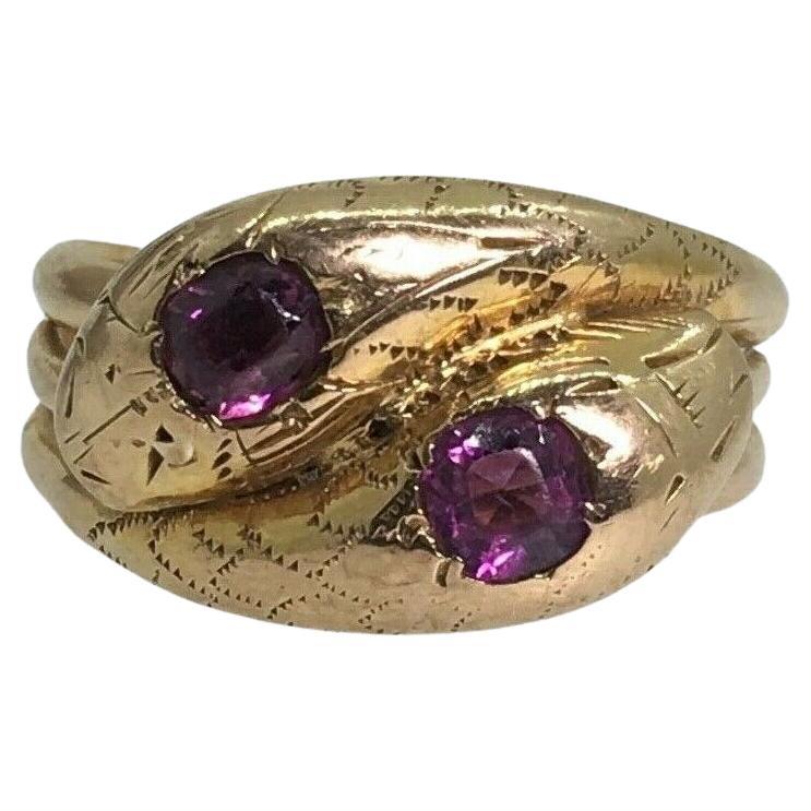 Antique (Victorian) Snake Shaped Spinel Ring in 9K Rose Gold. Chester, c1885. For Sale