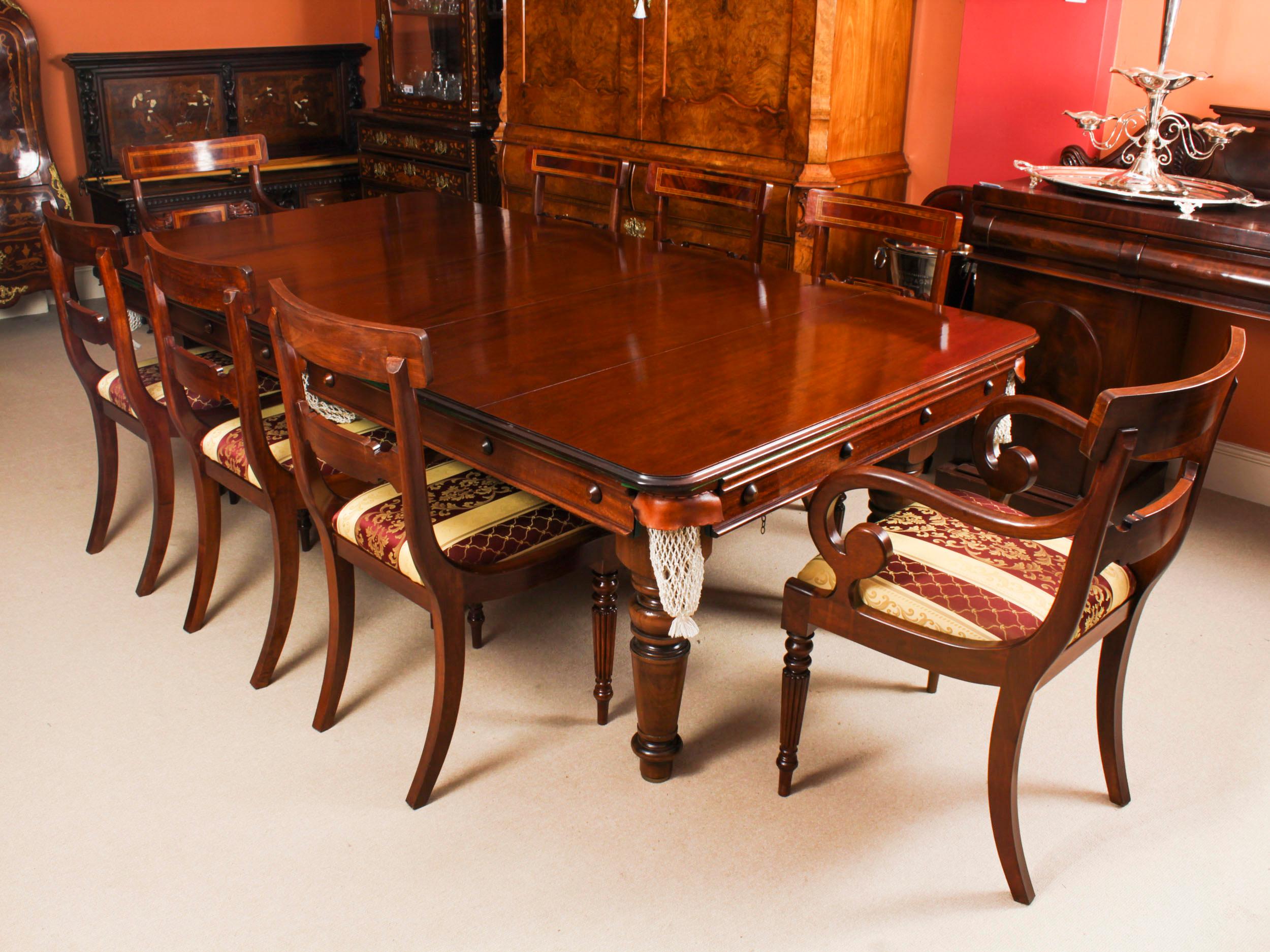English Antique Victorian Snooker / Dining Table C1900 & 8 Chairs For Sale