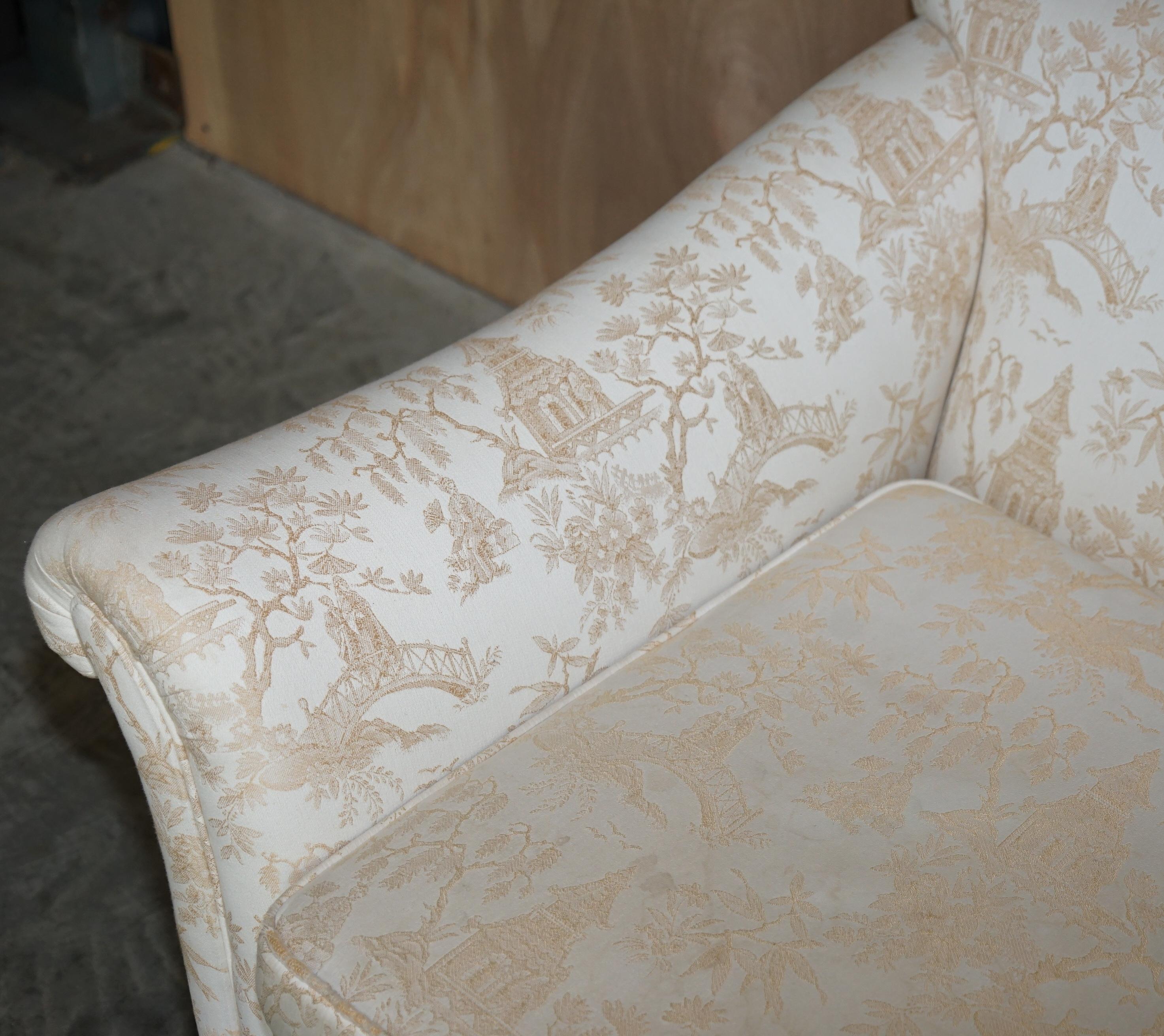 Antique Victorian Sofa & Armchair Suite Chinoiserie Upholstery Claw & Ball Feet en vente 11