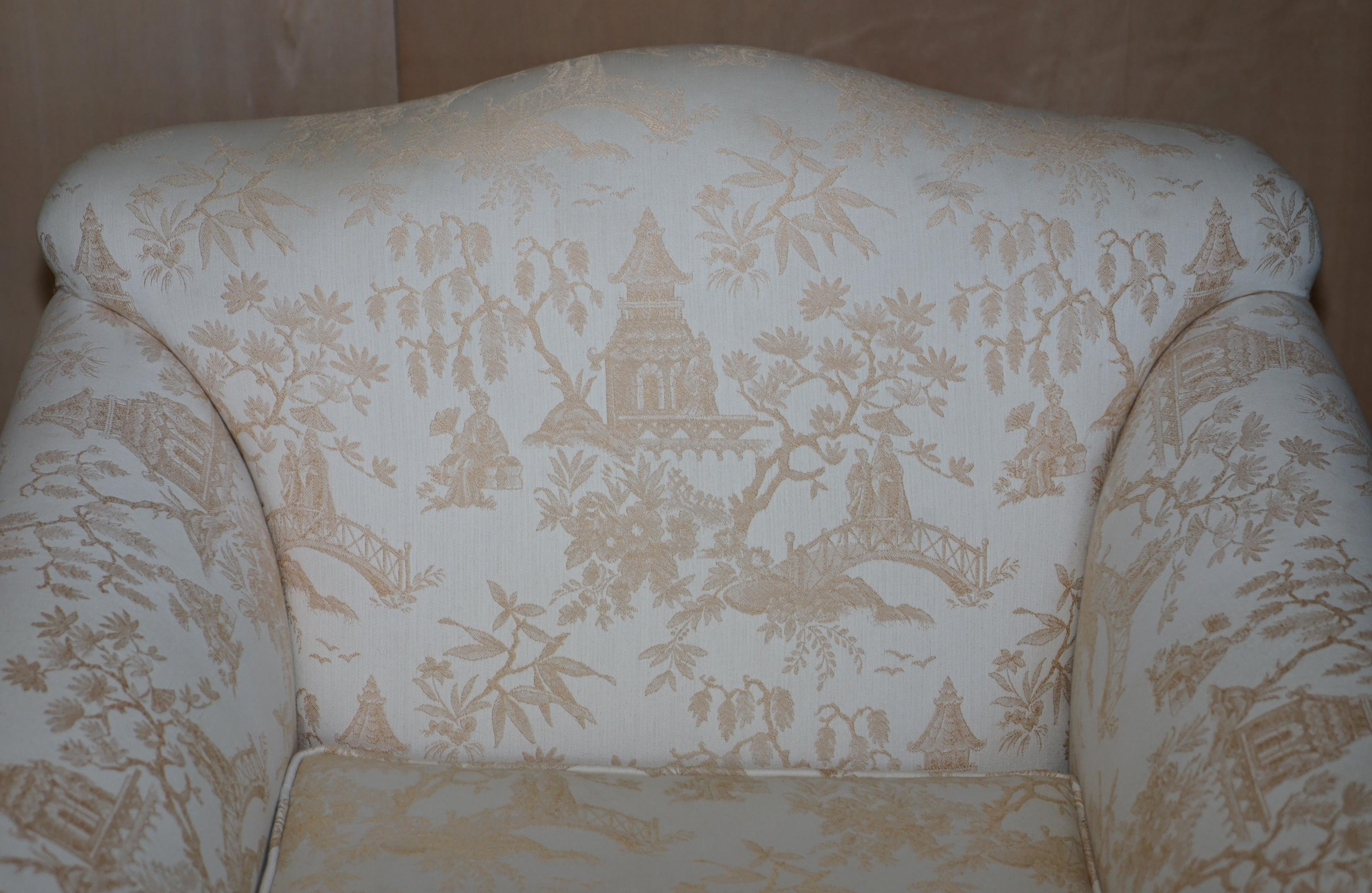 English Antique Victorian Sofa & Armchair Suite Chinoiserie Upholstery Claw & Ball Feet For Sale