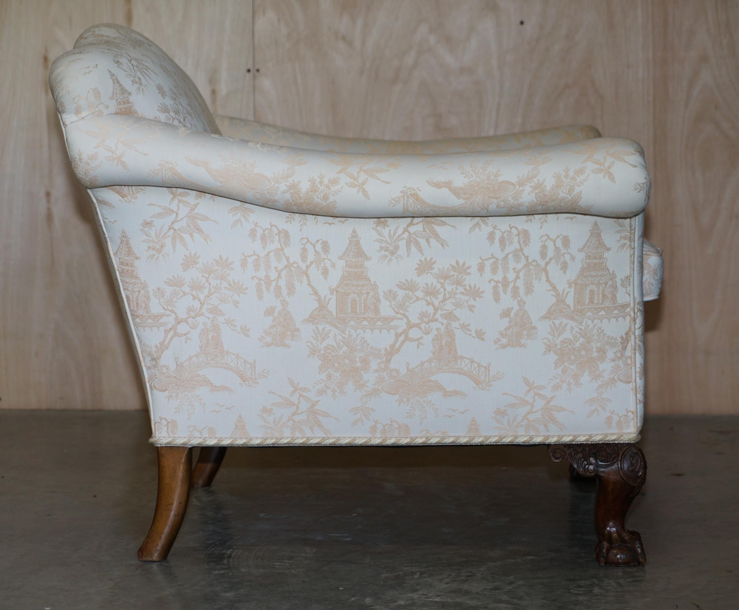 Antique Victorian Sofa & Armchair Suite Chinoiserie Upholstery Claw & Ball Feet For Sale 2