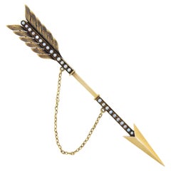 Antique Victorian Solid 14k Gold Large Detailed Seed Pearl Arrow Pin Brooch
