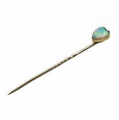 Antique Victorian Solid 9ct Gold & Heart Shaped Opal Pin Sentimental Jewel 1880s