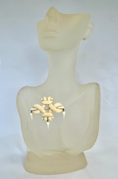 Antique Victorian Solid Carved Ivory Lovers Knot Brooch c1890s in Fitted Box