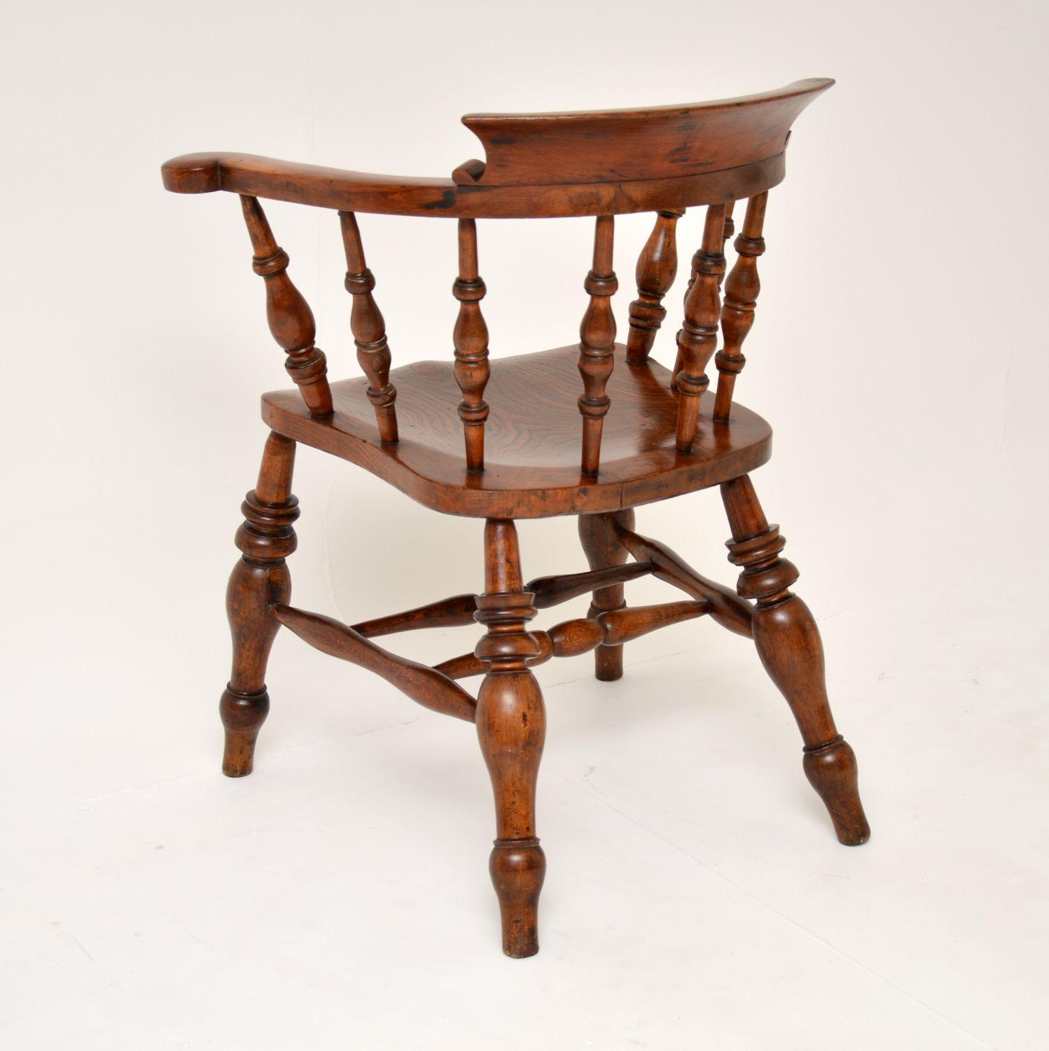 Antique Victorian Solid Elm Captains Desk Chair 6