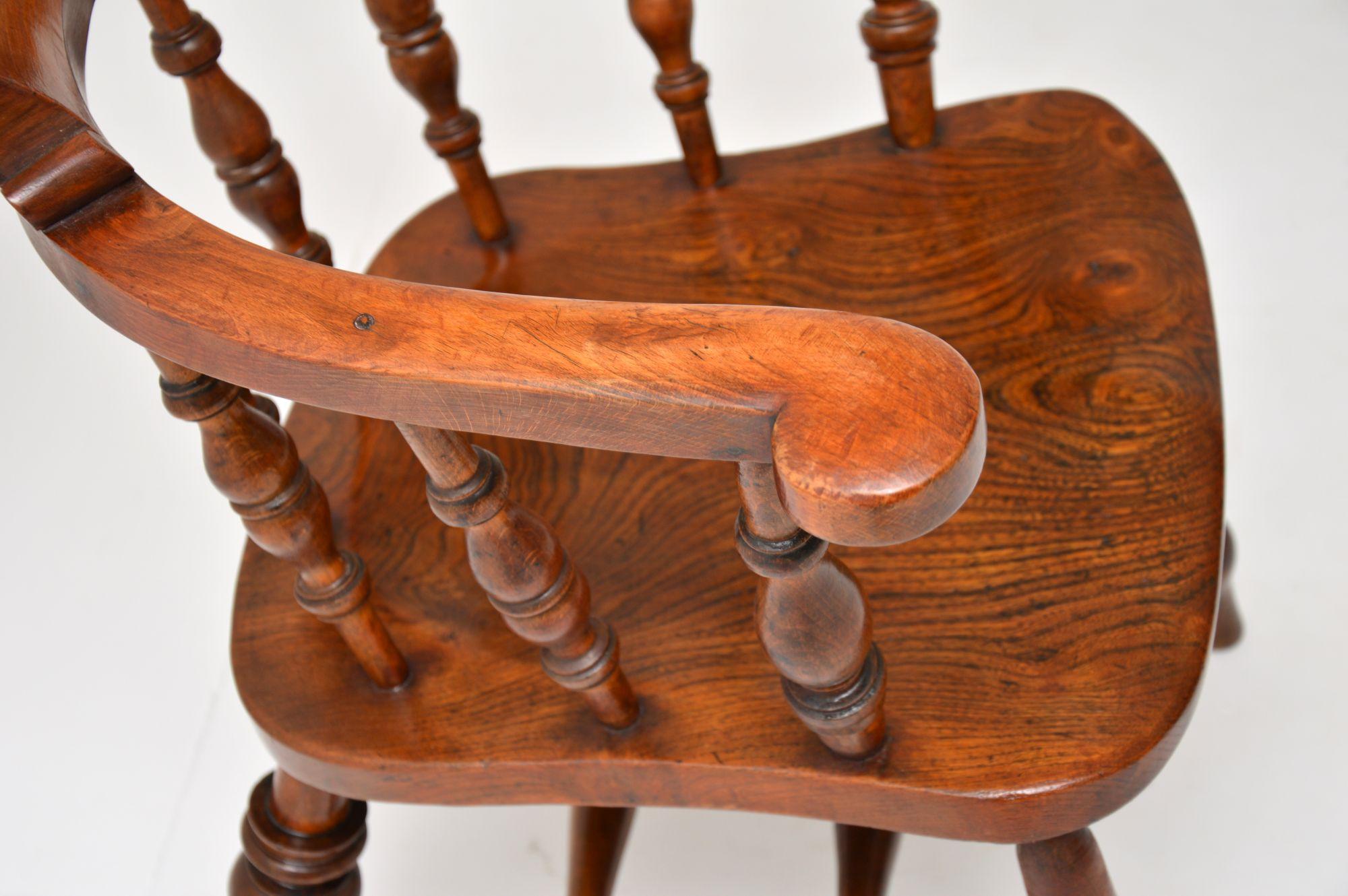 19th Century Antique Victorian Solid Elm Captains Desk Chair