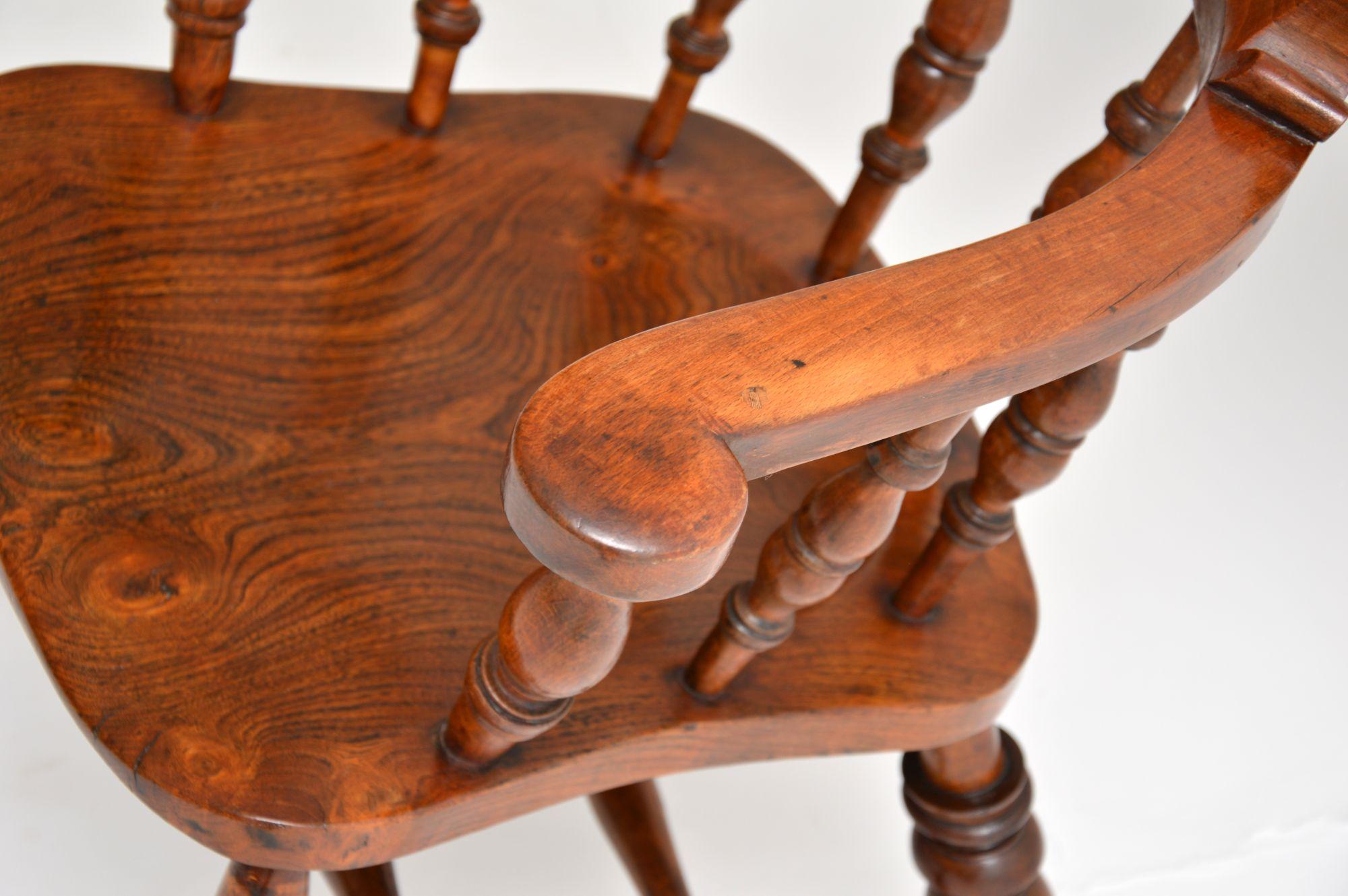 Antique Victorian Solid Elm Captains Desk Chair 1
