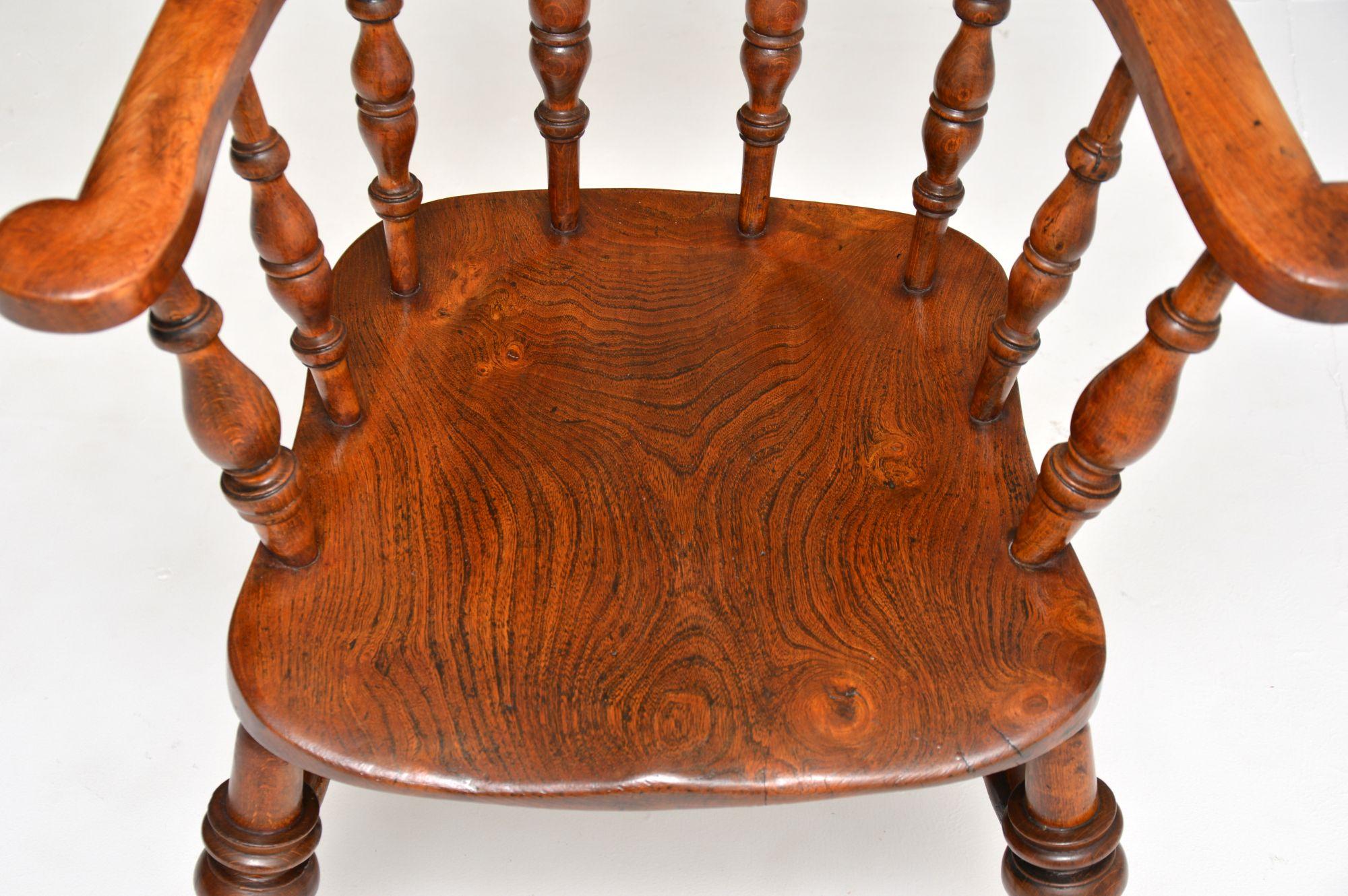 Antique Victorian Solid Elm Captains Desk Chair 3