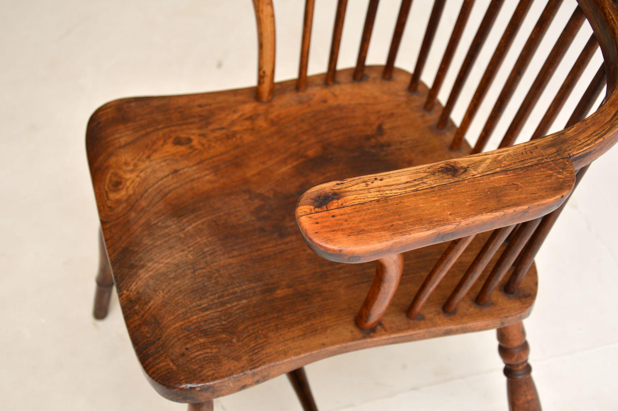 Antique Victorian Solid Elm Windsor Armchair 1