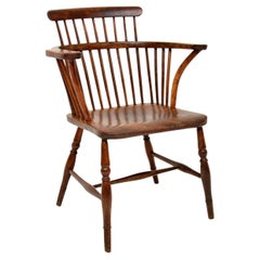 Antiker viktorianischer Windsor-Sessel aus massiver Ulme